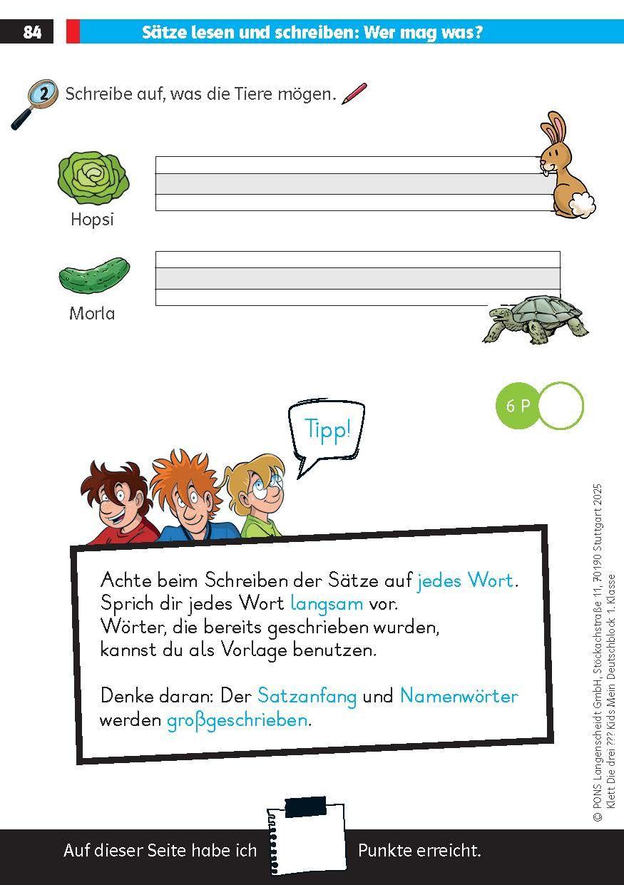 Beispielinhalt (Bild) Die drei ??? Kids: Mein Deutschblock 1. Klasse