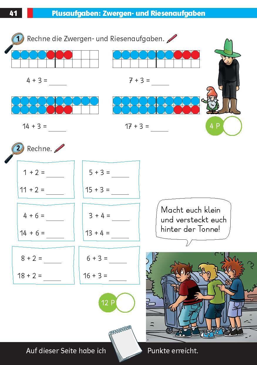 Beispielinhalt (Bild) Die drei ??? Kids: Mein Matheblock 1. Klasse