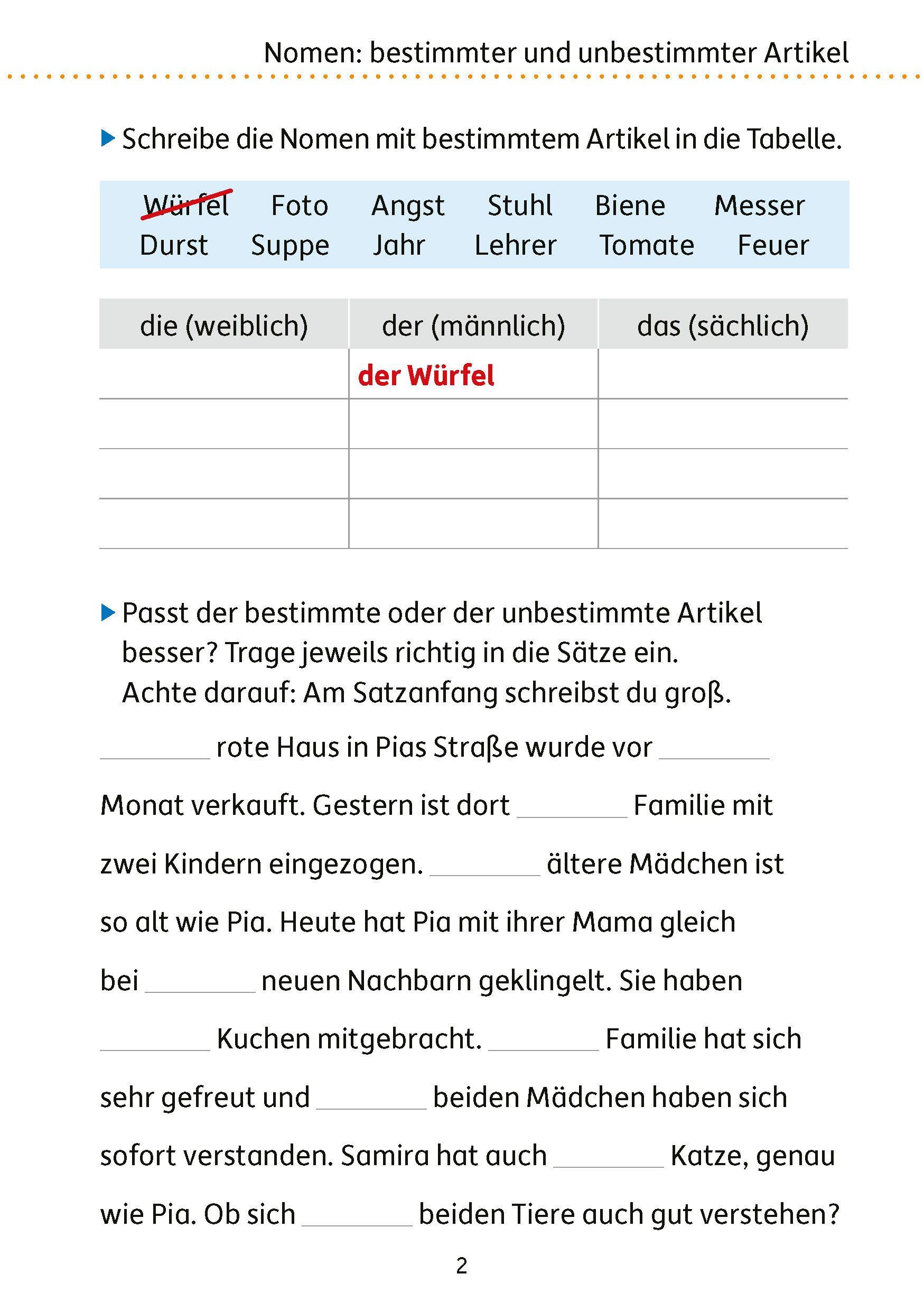 Beispielinhalt (Bild) Mein Übungsheft Grammatik 4. Klasse