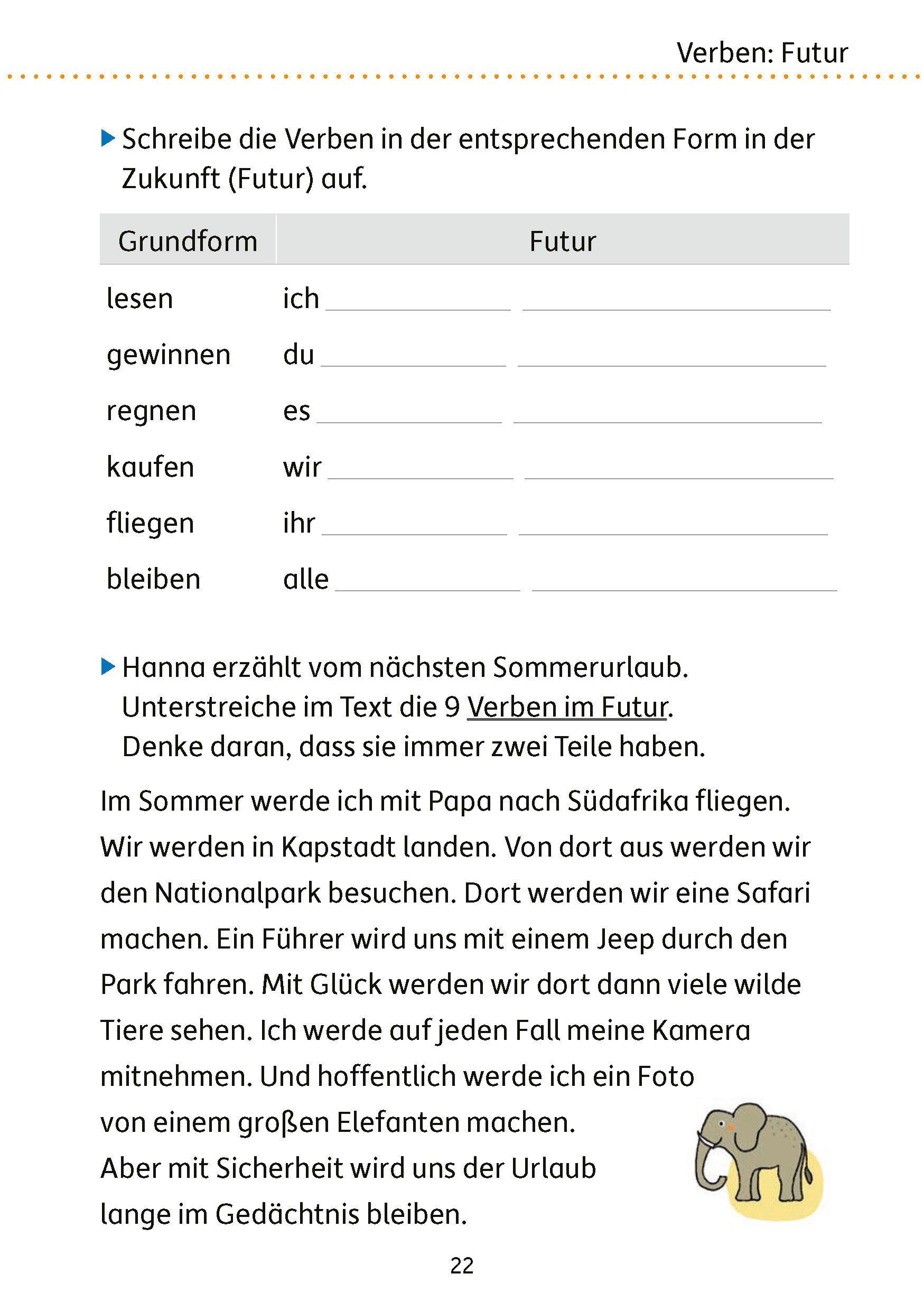 Beispielinhalt (Bild) Mein Übungsheft Grammatik 4. Klasse