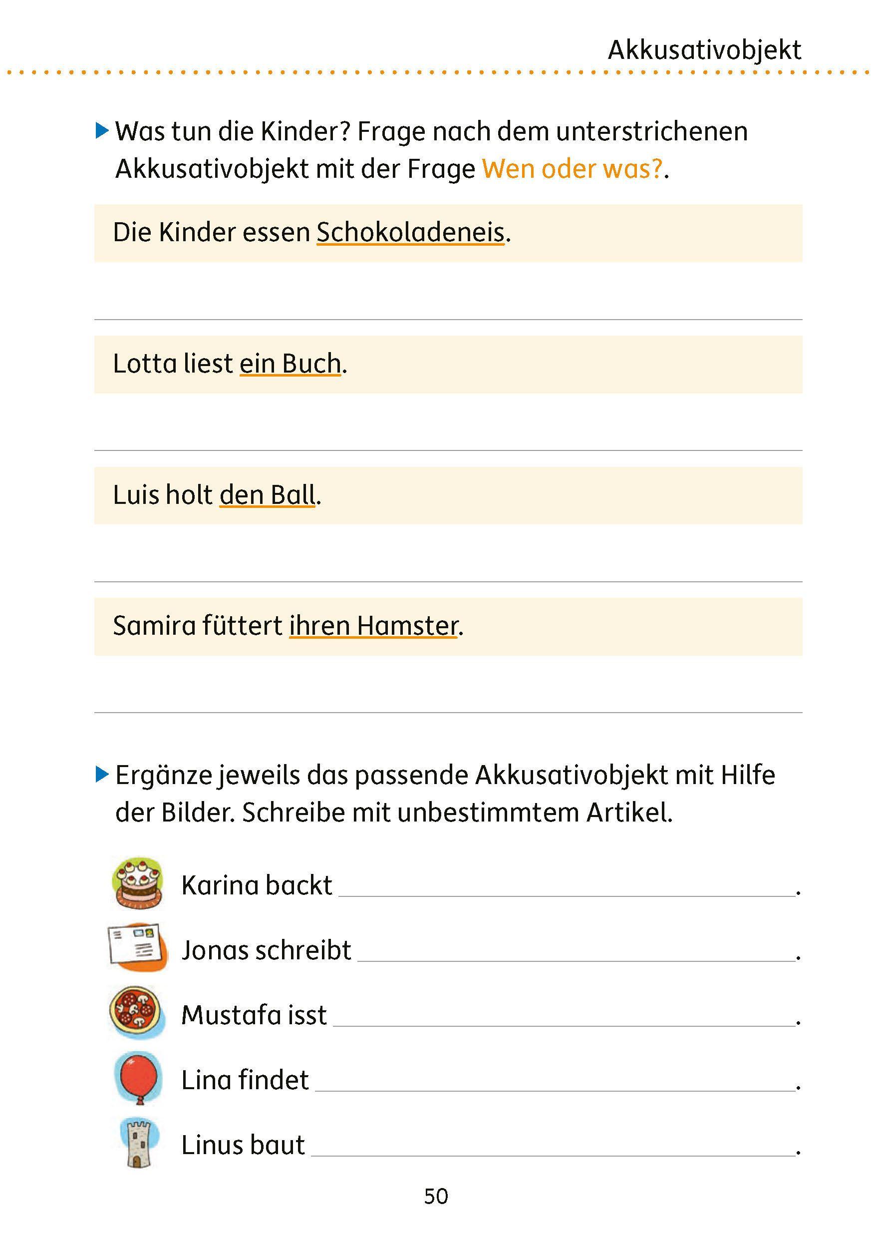 Beispielinhalt (Bild) Mein Übungsheft Grammatik 4. Klasse