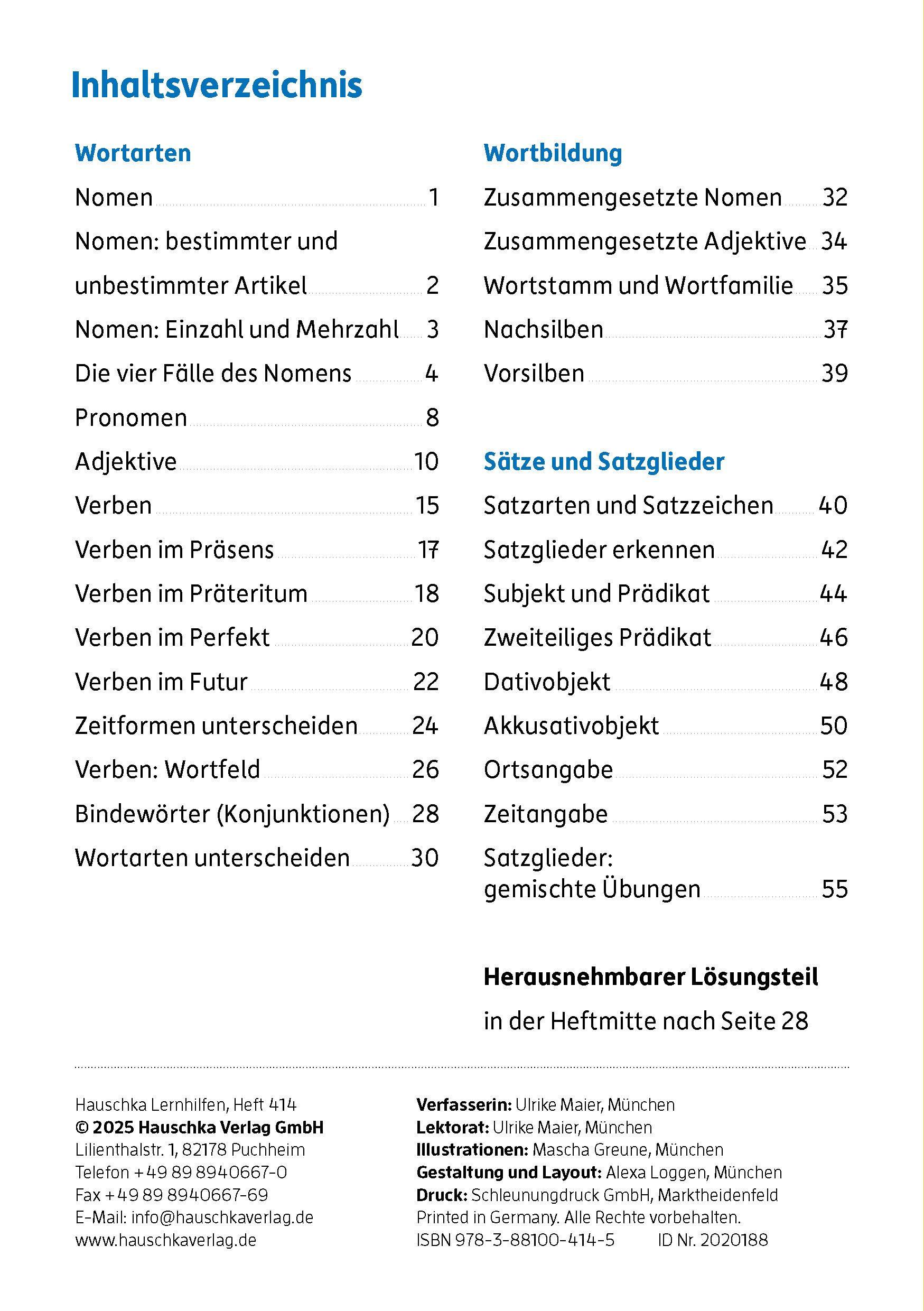 Beispielinhalt (Bild) Mein Übungsheft Grammatik 4. Klasse