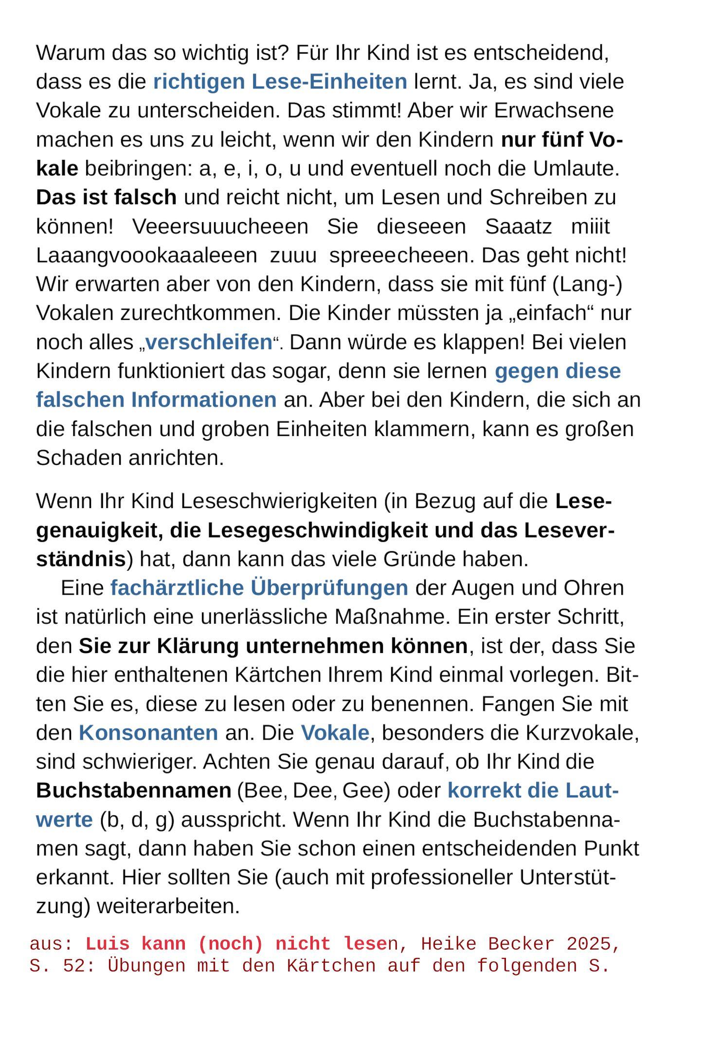 Beispielinhalt (Bild) Luis kann (noch) nicht lesen