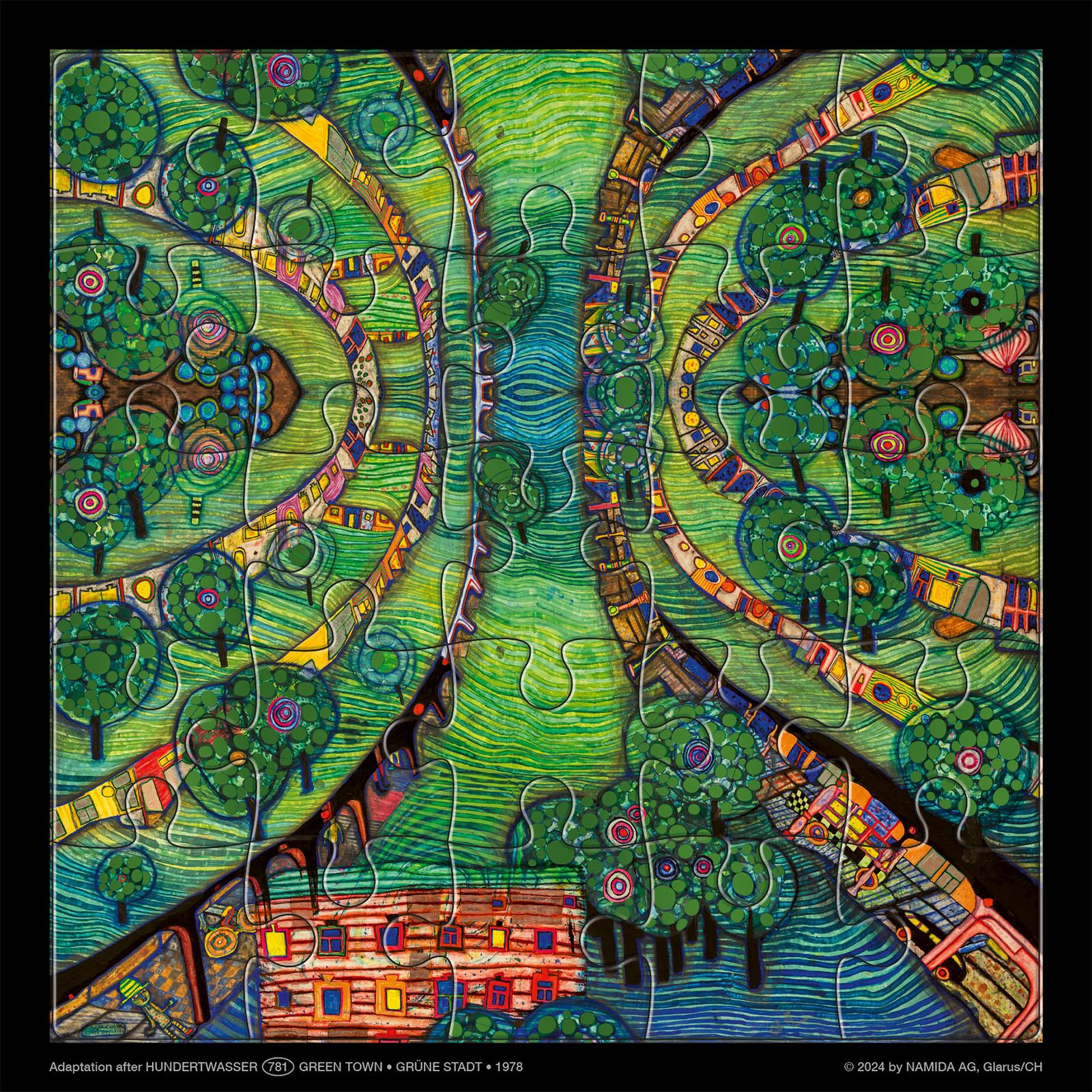Vorderes Coverbild Hundertwasser Puzzle mit Grußkarte
