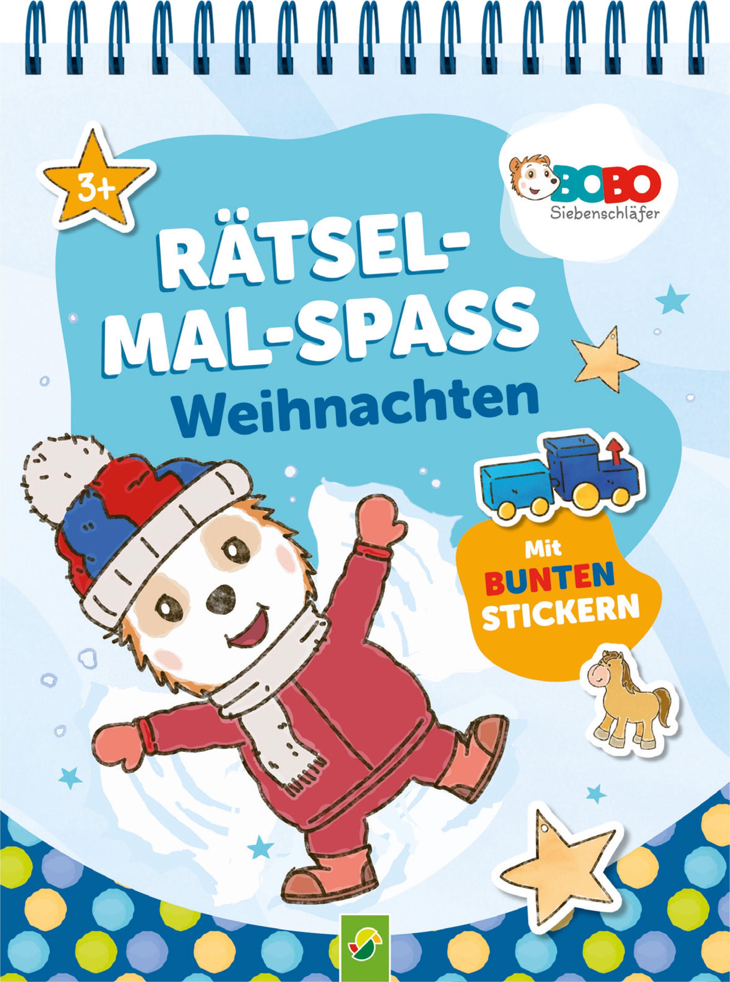 Vorderes Coverbild Bobo Siebenschläfer Rätsel-Mal-Spaß Weihnachten. Für Kinder ab 3 Jahren