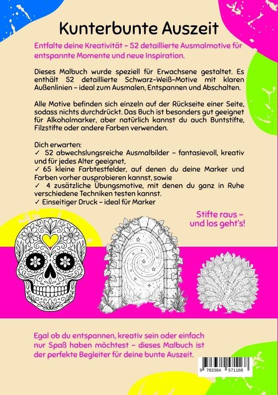 Rückseitencover Kunterbunte Auszeit - Malbuch für Erwachsene
