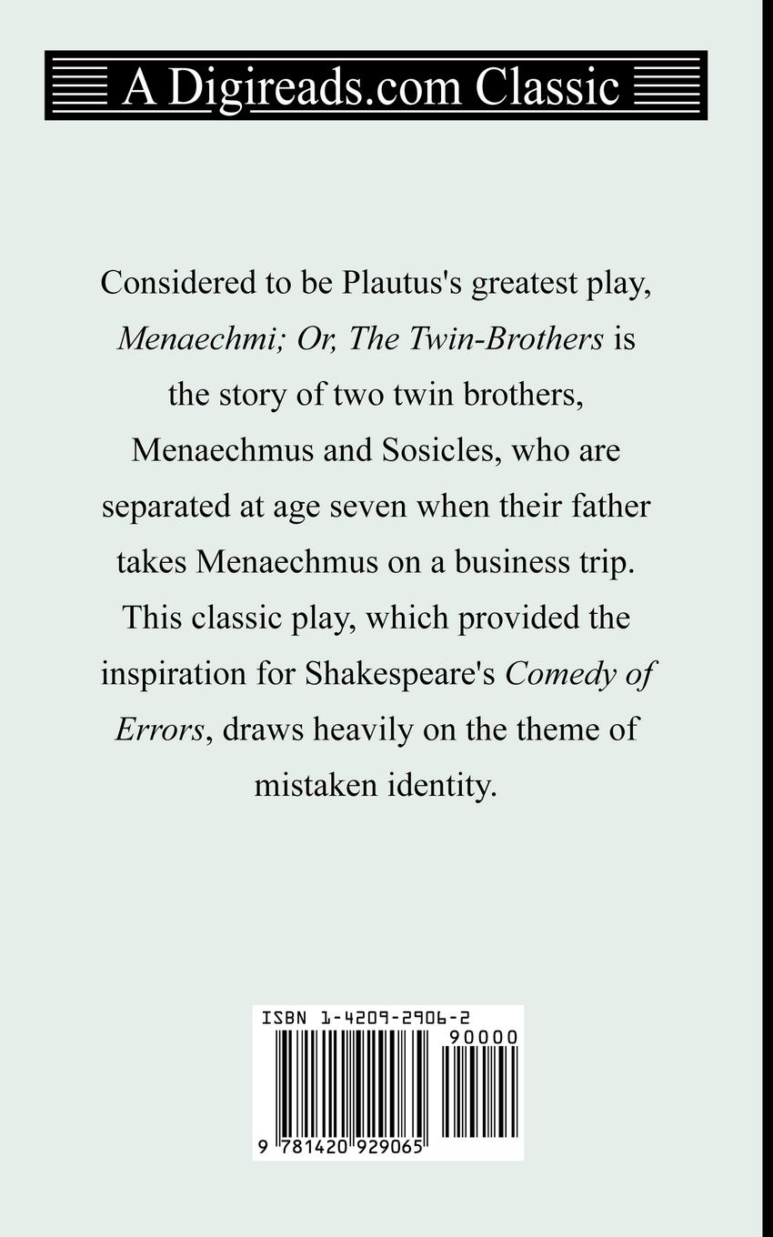 Rückseitencover Menaechmi; Or, The Twin-Brothers