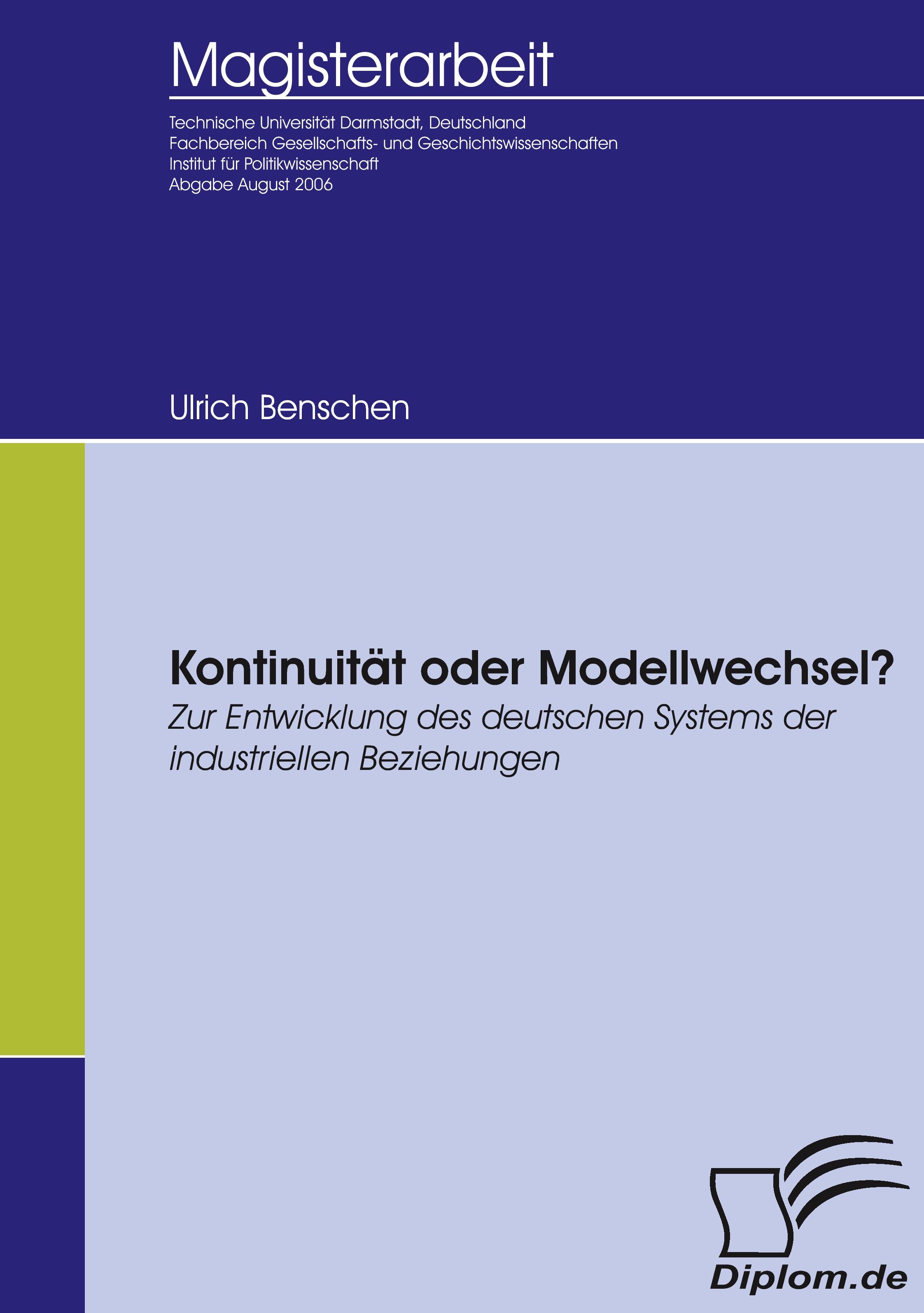 Vorderes Coverbild Kontinuität oder Modellwechsel? Zur Entwicklung des deutschen Systems der industriellen Beziehungen