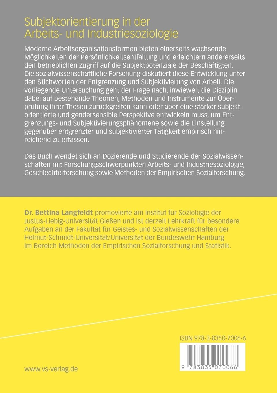 Rückseitencover Subjektorientierung in der Arbeits- und Industriesoziologie