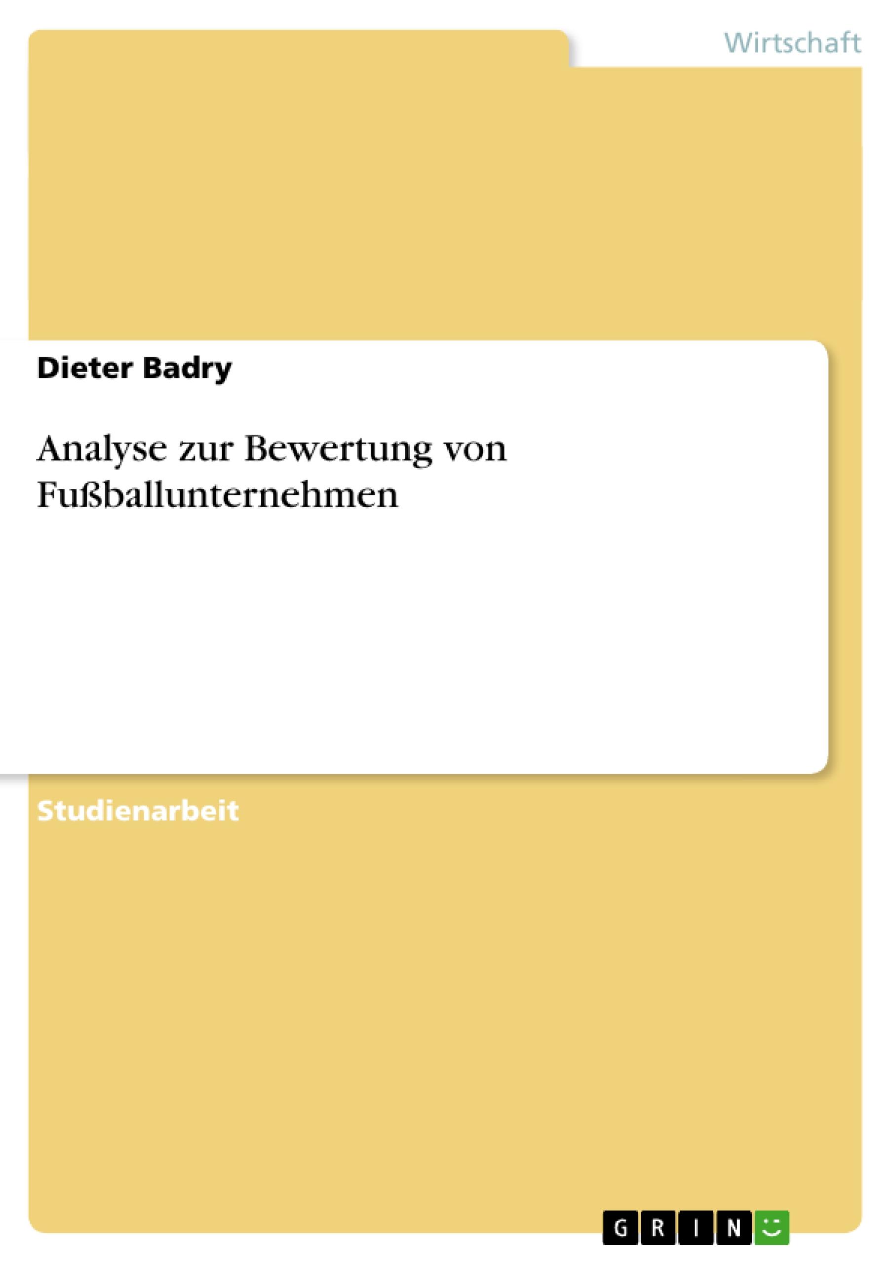 Vorderes Coverbild Analyse zur Bewertung von Fußballunternehmen