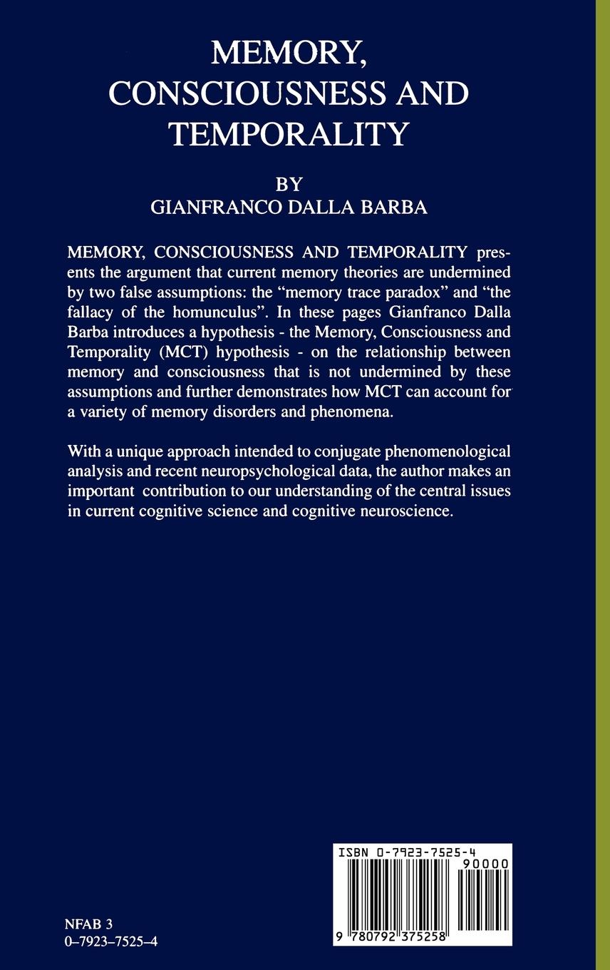 Rückseitencover Memory, Consciousness and Temporality