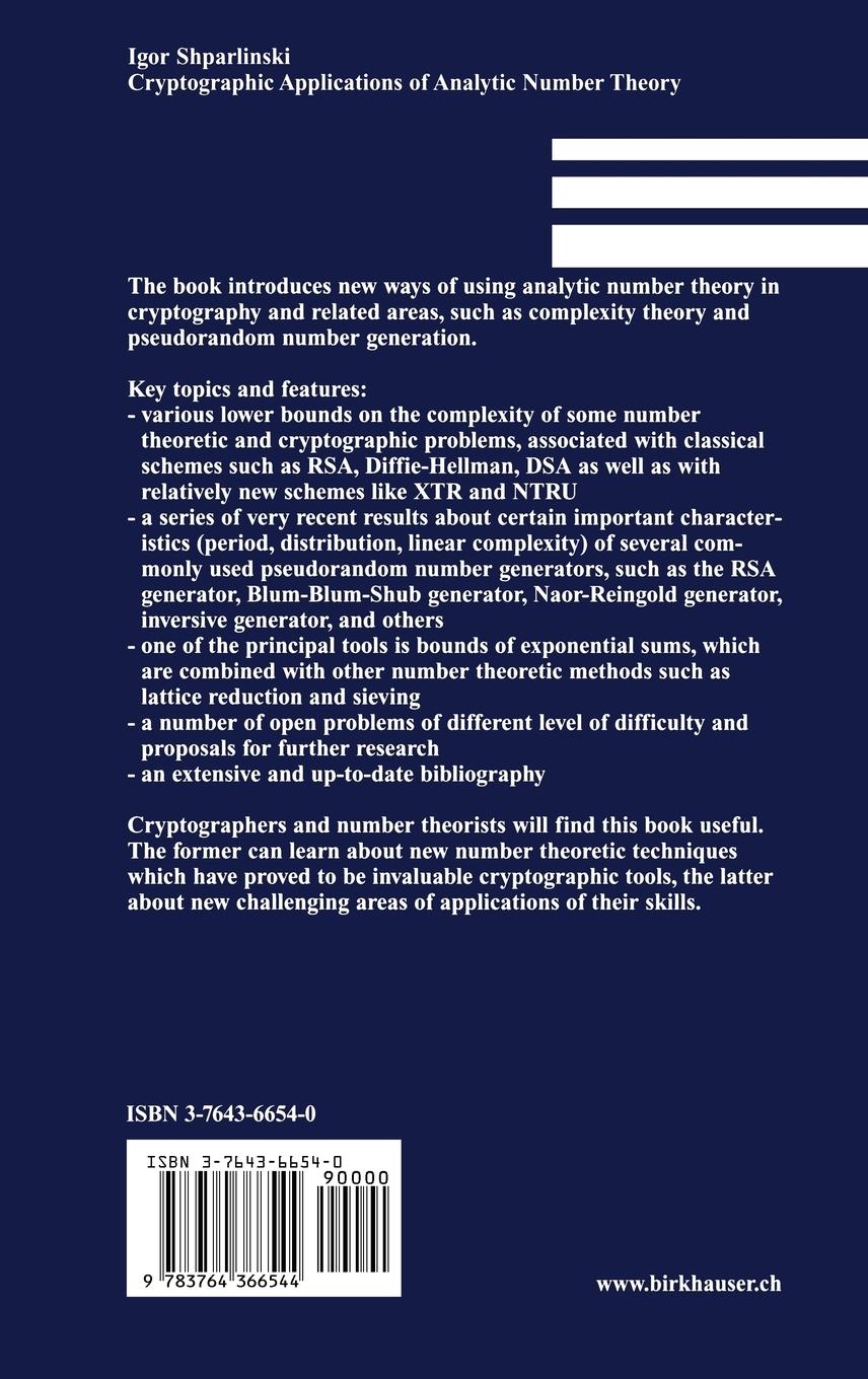 Rückseitencover Cryptographic Applications of Analytic Number Theory