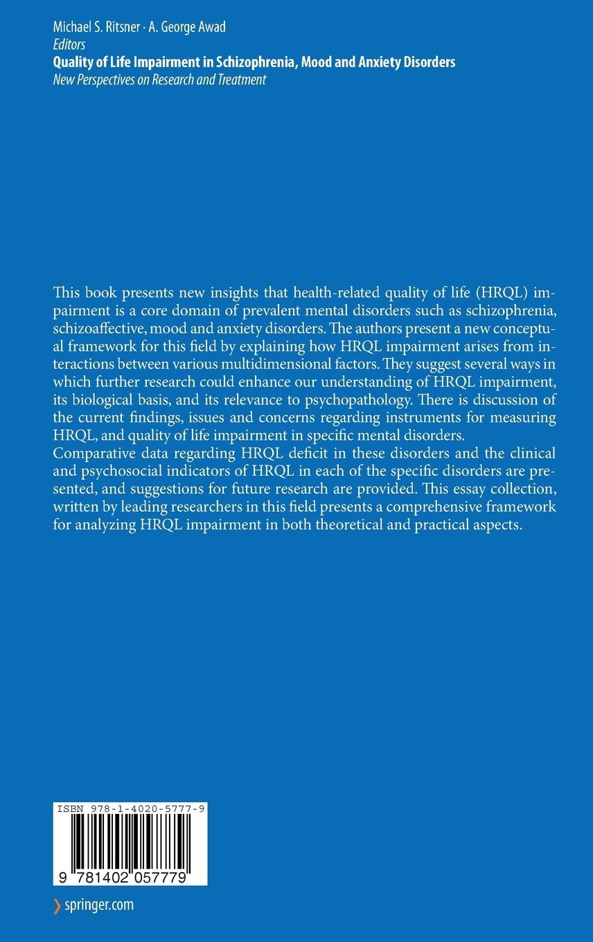 Rückseitencover Quality of Life Impairment in Schizophrenia, Mood and Anxiety Disorders