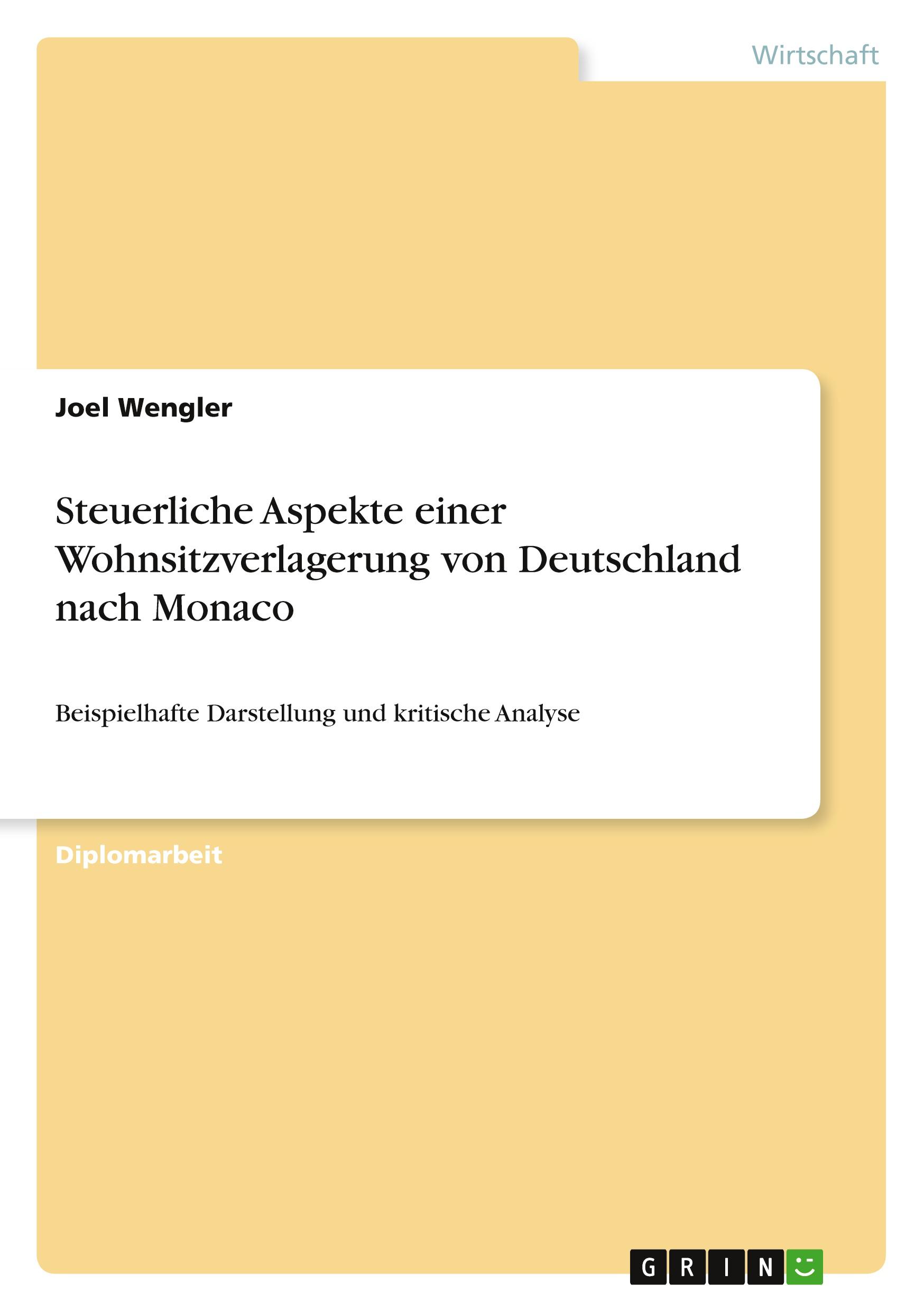 Vorderes Coverbild Steuerliche Aspekte einer Wohnsitzverlagerung von Deutschland nach Monaco