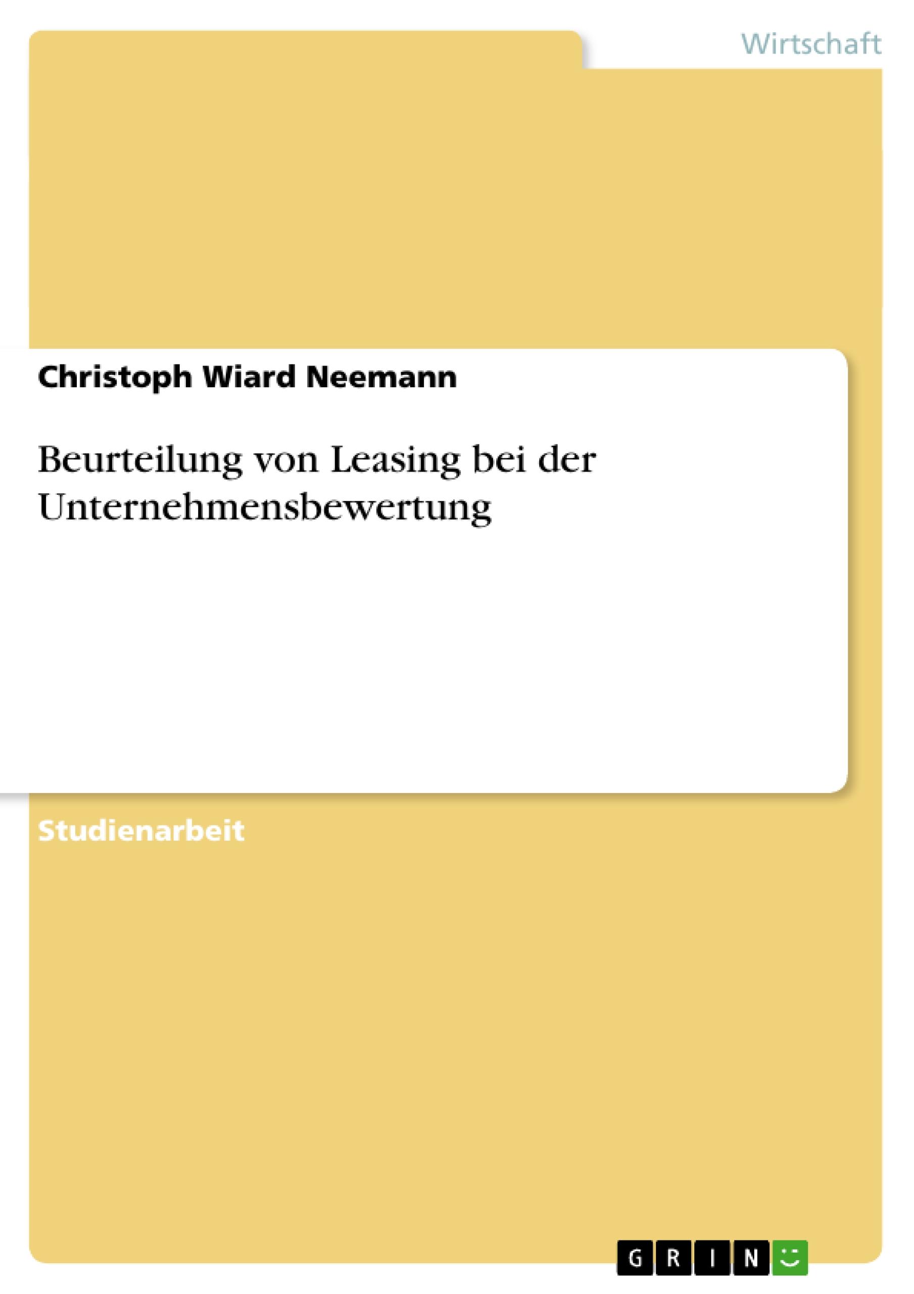 Vorderes Coverbild Beurteilung von Leasing bei der Unternehmensbewertung