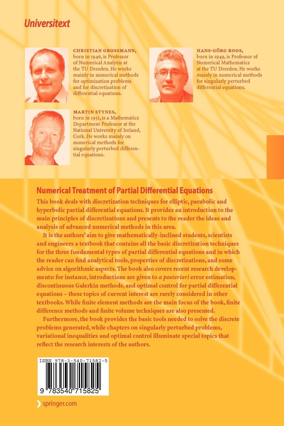 Rückseitencover Numerical Treatment of Partial Differential Equations