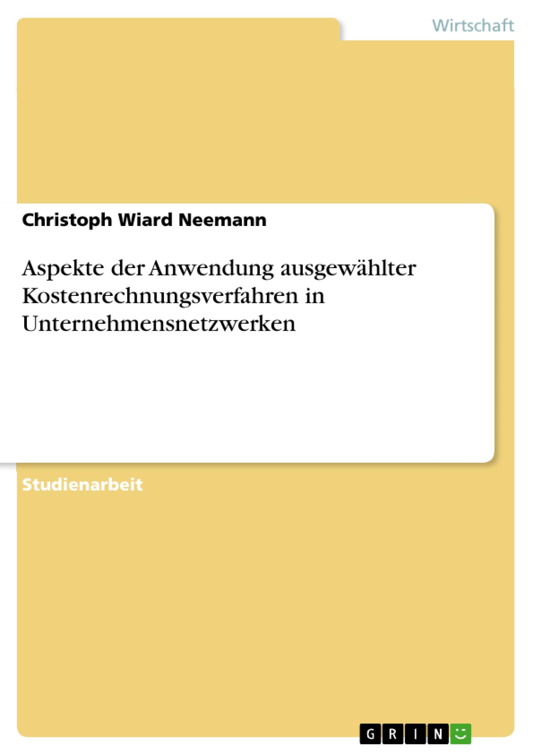 Vorderes Coverbild Aspekte der Anwendung ausgewählter Kostenrechnungsverfahren in Unternehmensnetzwerken