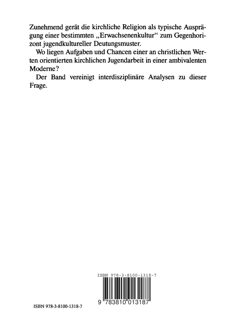 Rückseitencover Jugend, Religion und Modernisierung