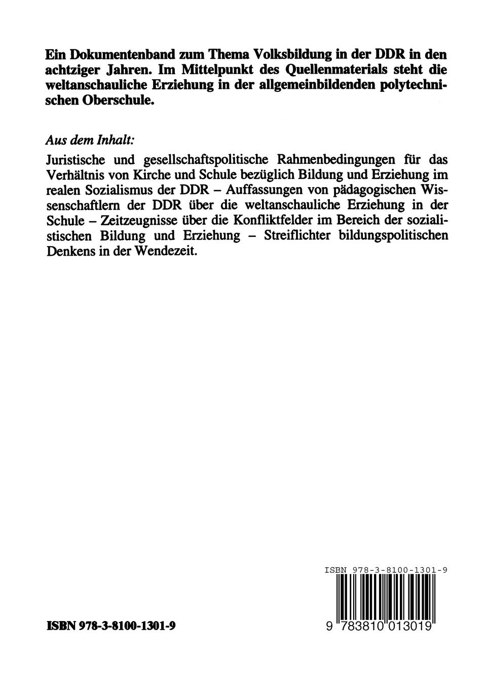 Rückseitencover Weltanschauliche Erziehung in der DDR
