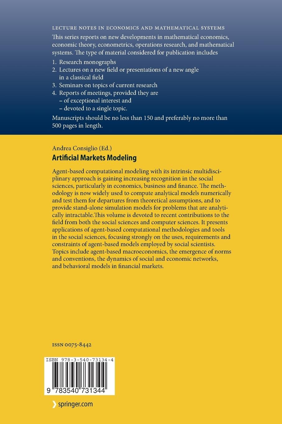 Rückseitencover Artificial Markets Modeling