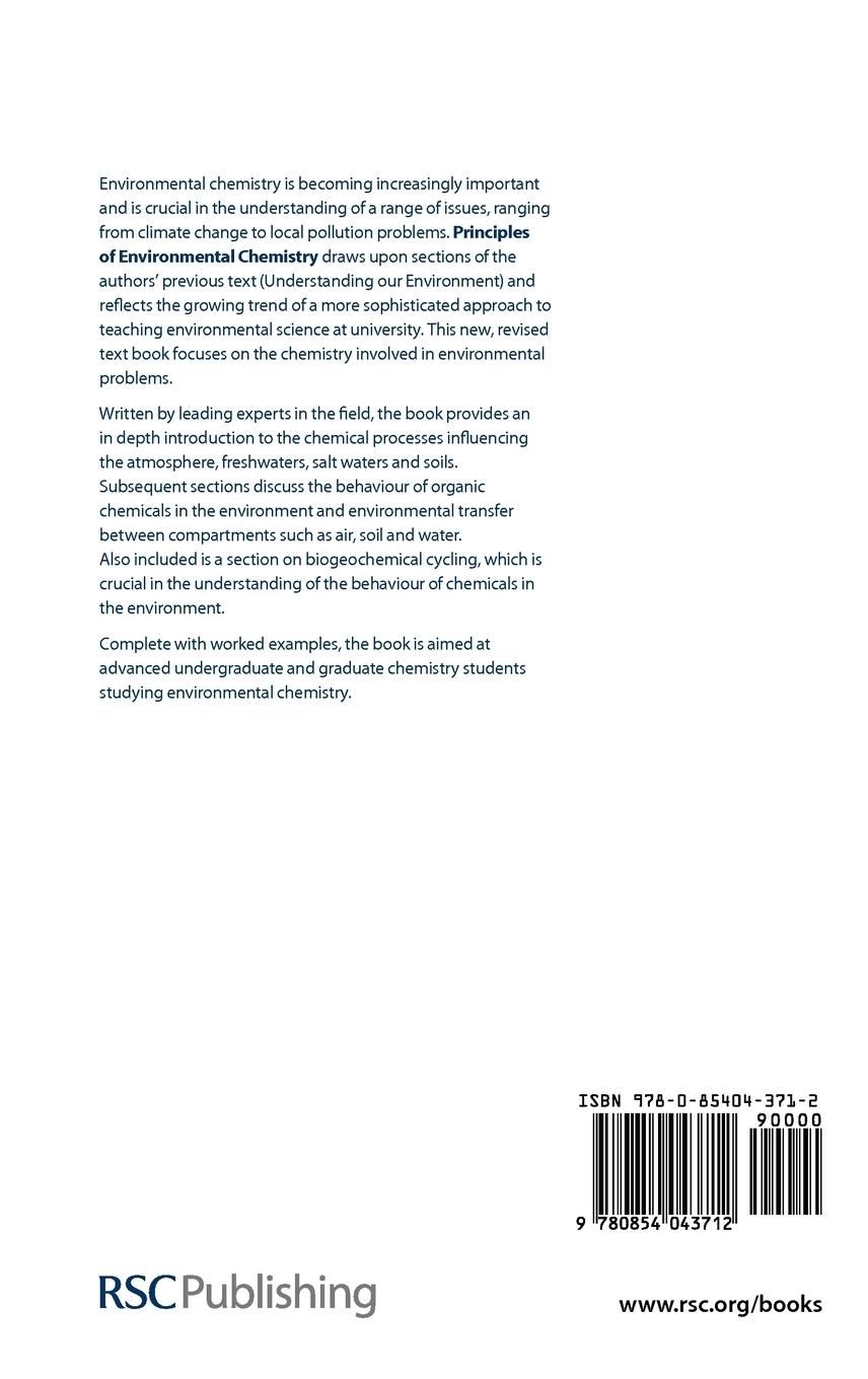 Rückseitencover Principles of Environmental Chemistry
