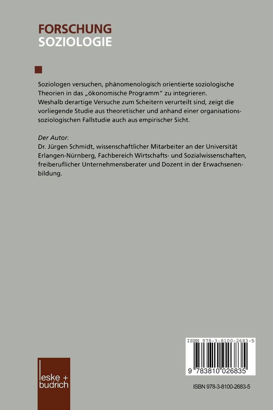 Rückseitencover Die Grenzen der Rational Choice Theorie