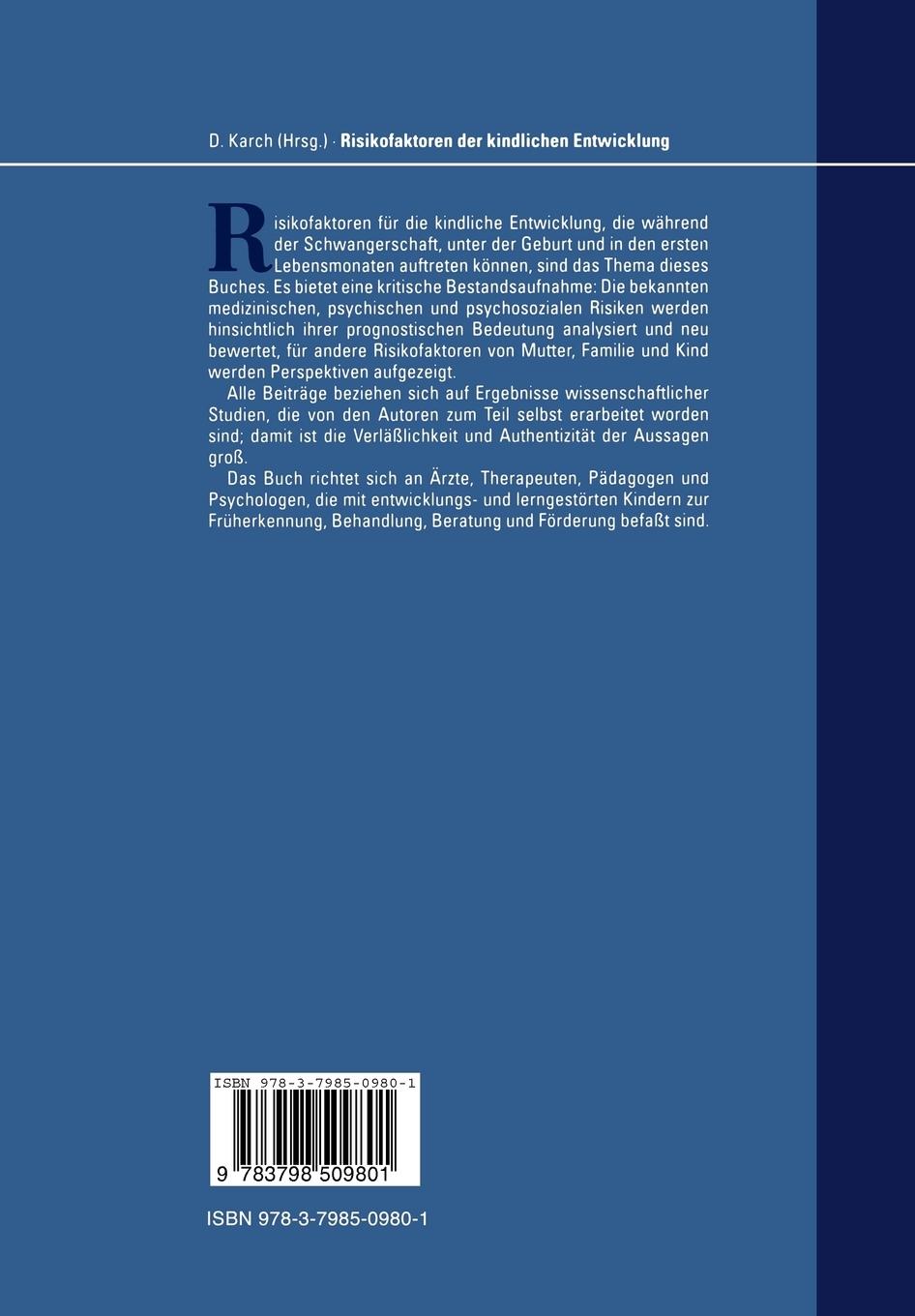 Rückseitencover Risikofaktoren der kindlichen Entwicklung