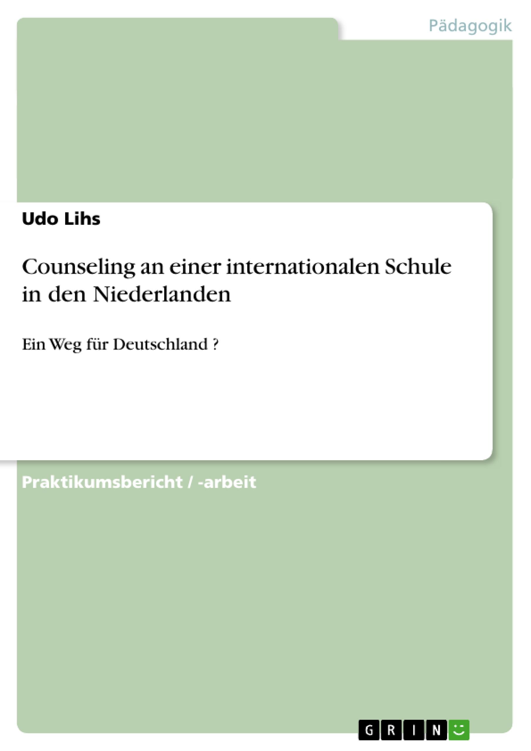 Vorderes Coverbild Counseling an einer internationalen Schule in den Niederlanden