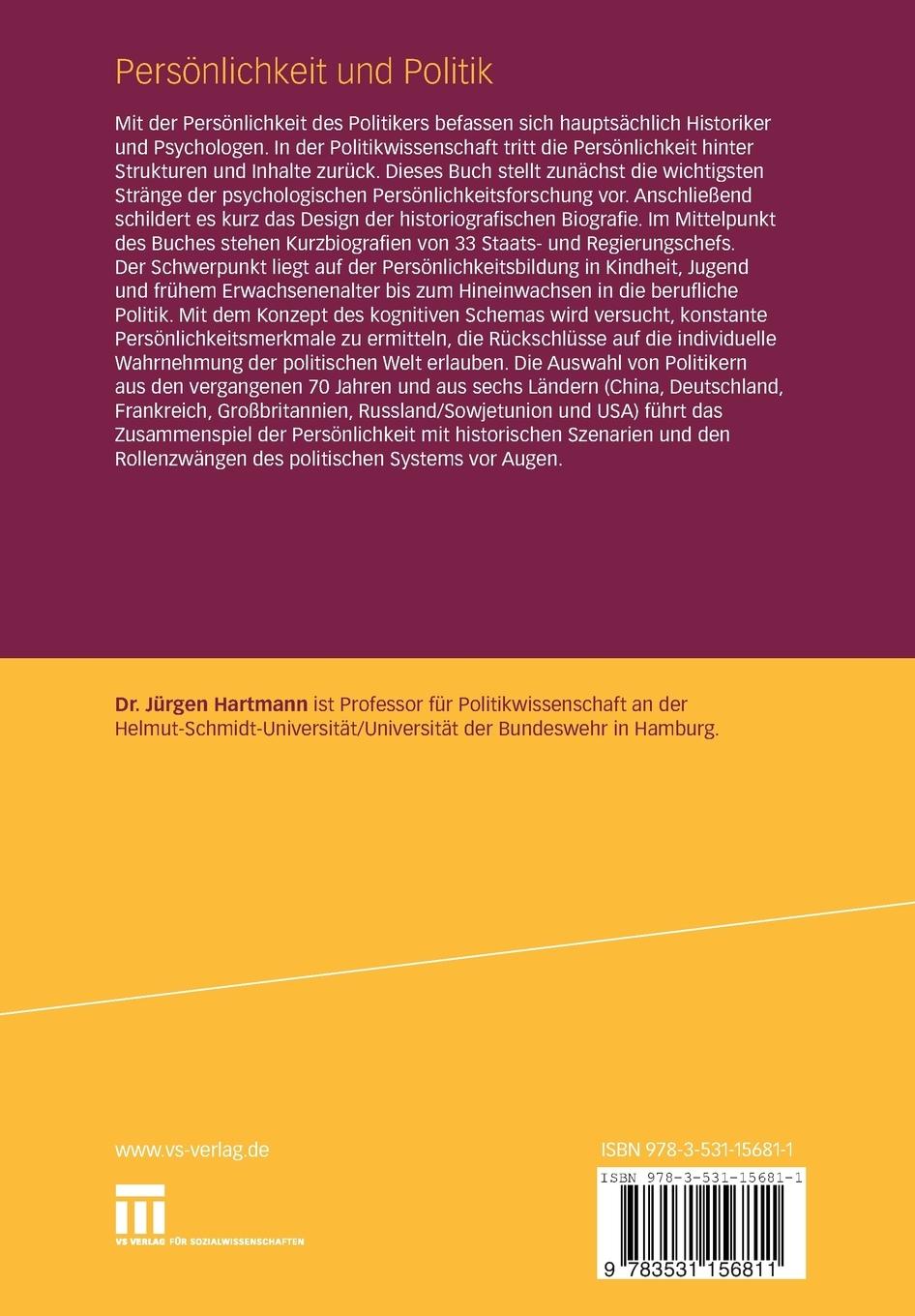 Rückseitencover Persönlichkeit und Politik