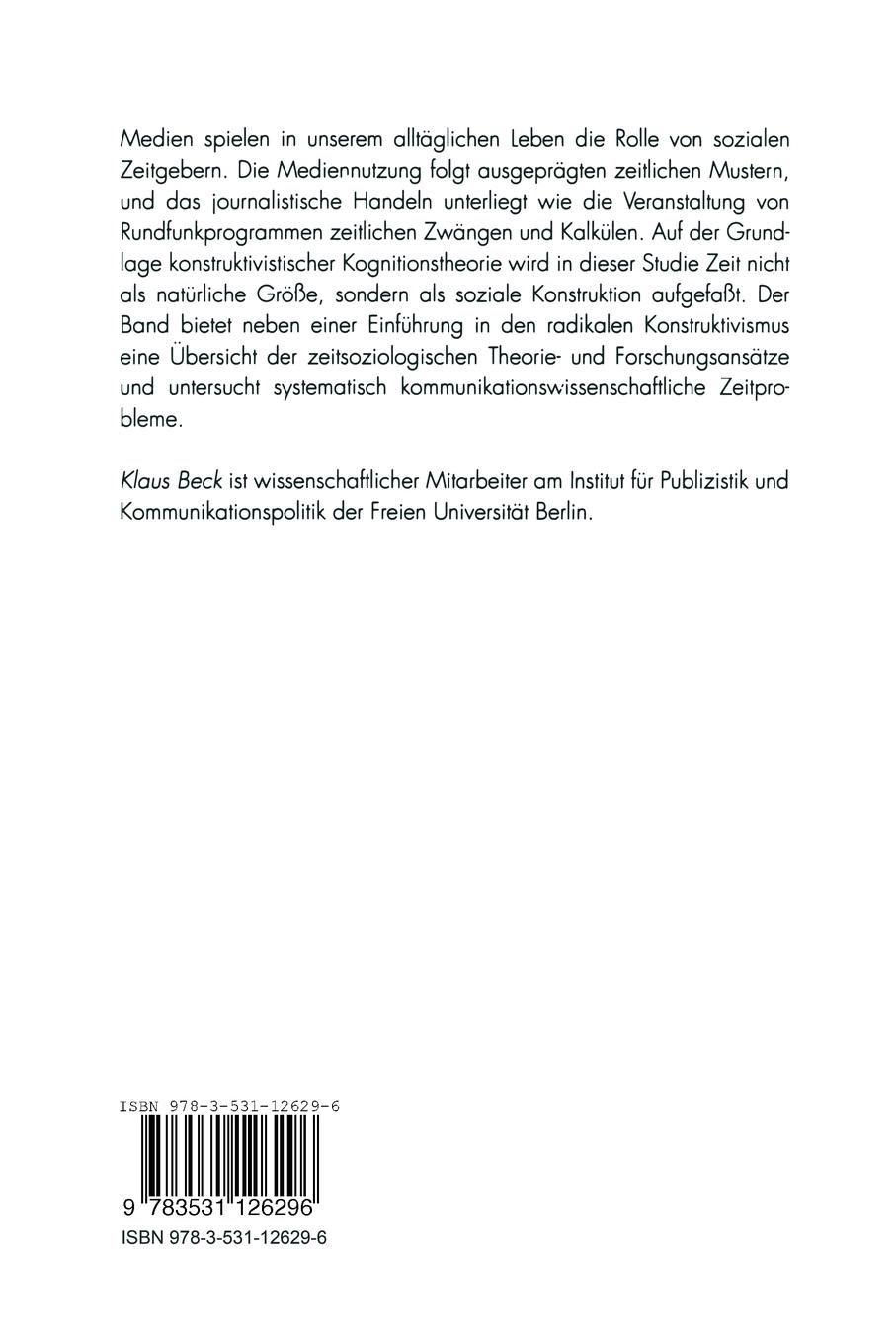 Rückseitencover Medien und die soziale Konstruktion von Zeit