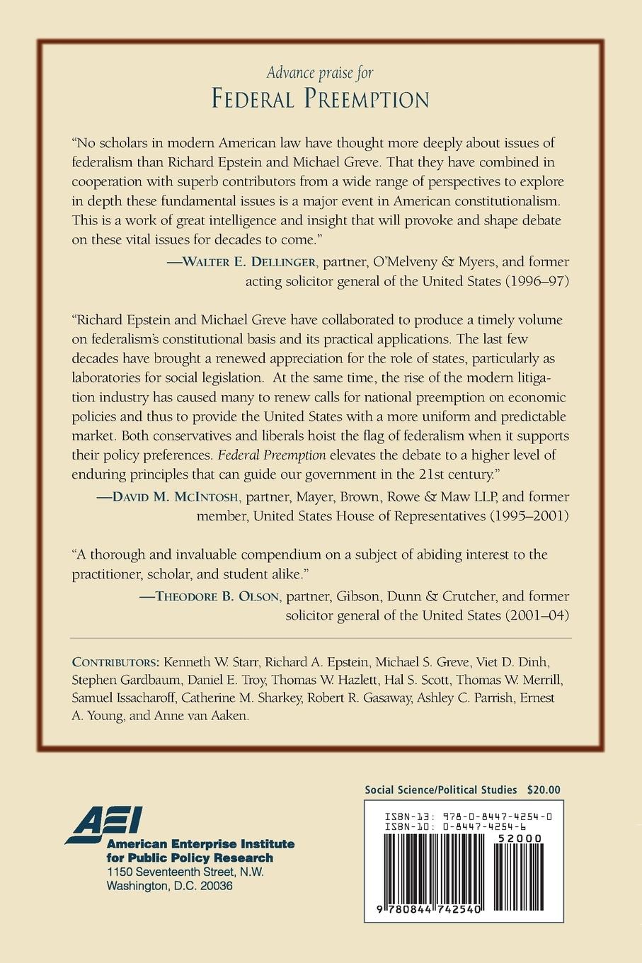 Rückseitencover Federal Preemption: States' Powers, National Interests