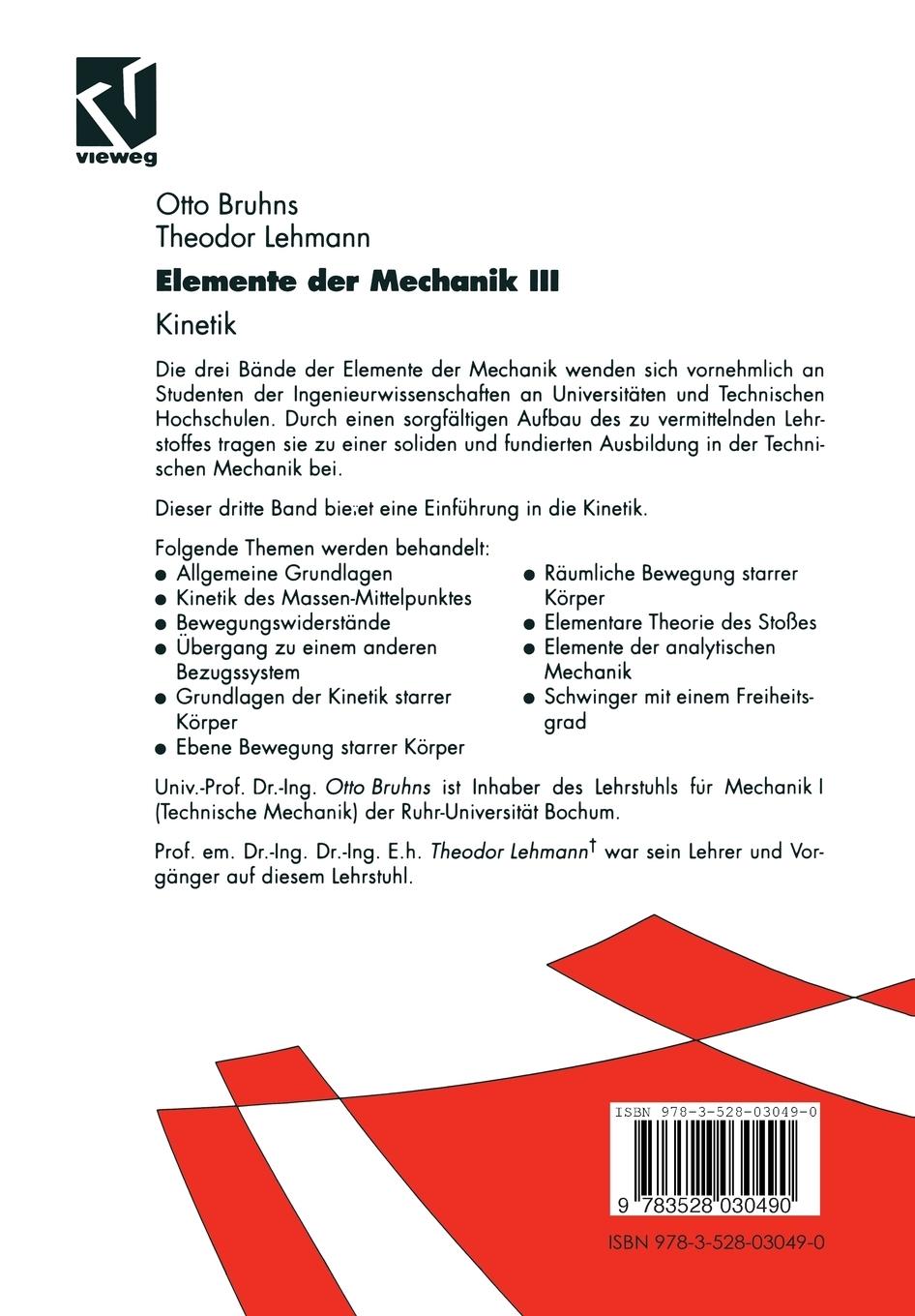 Rückseitencover Elemente der Mechanik III