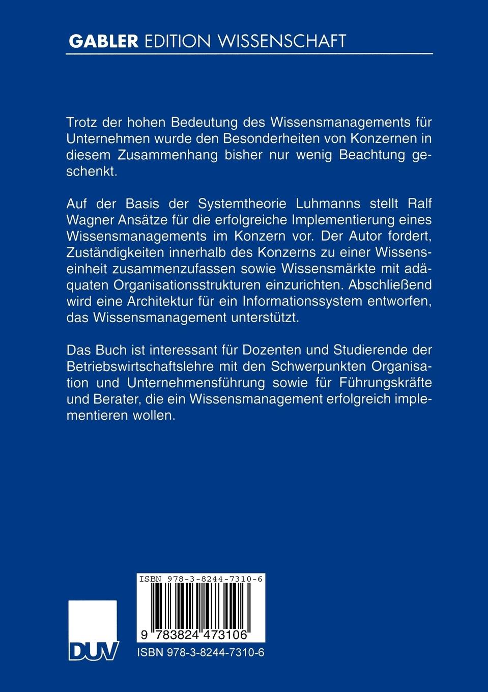 Rückseitencover Wissensmanagement im Konzern