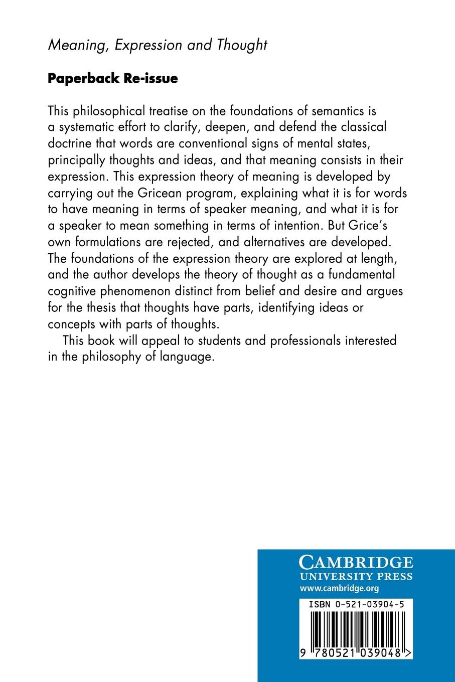 Rückseitencover Meaning, Expression and Thought