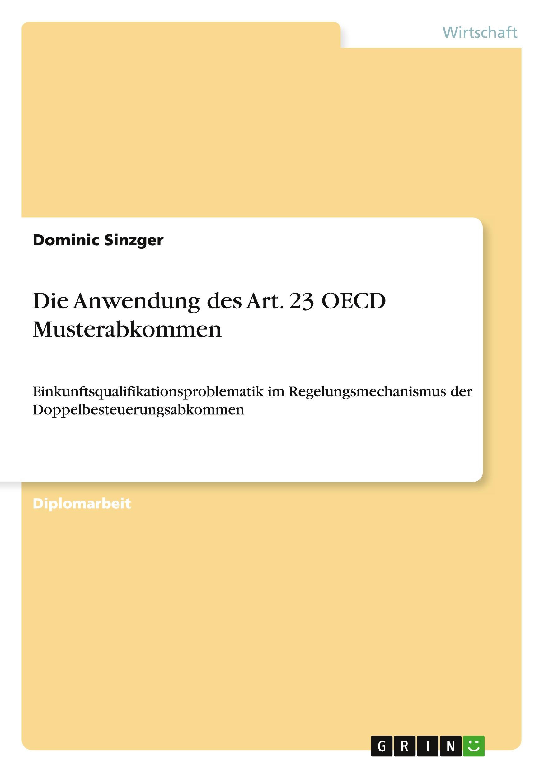 Vorderes Coverbild Die Anwendung des Art. 23 OECD Musterabkommen