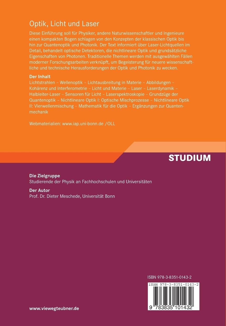 Rückseitencover Optik, Licht und Laser