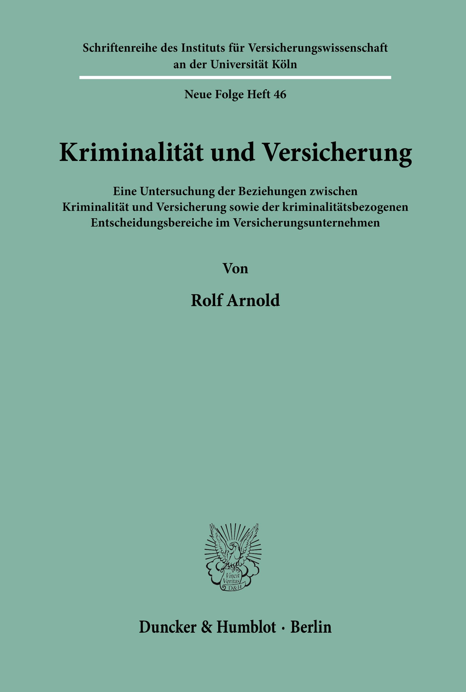 Vorderes Coverbild Kriminalität und Versicherung.