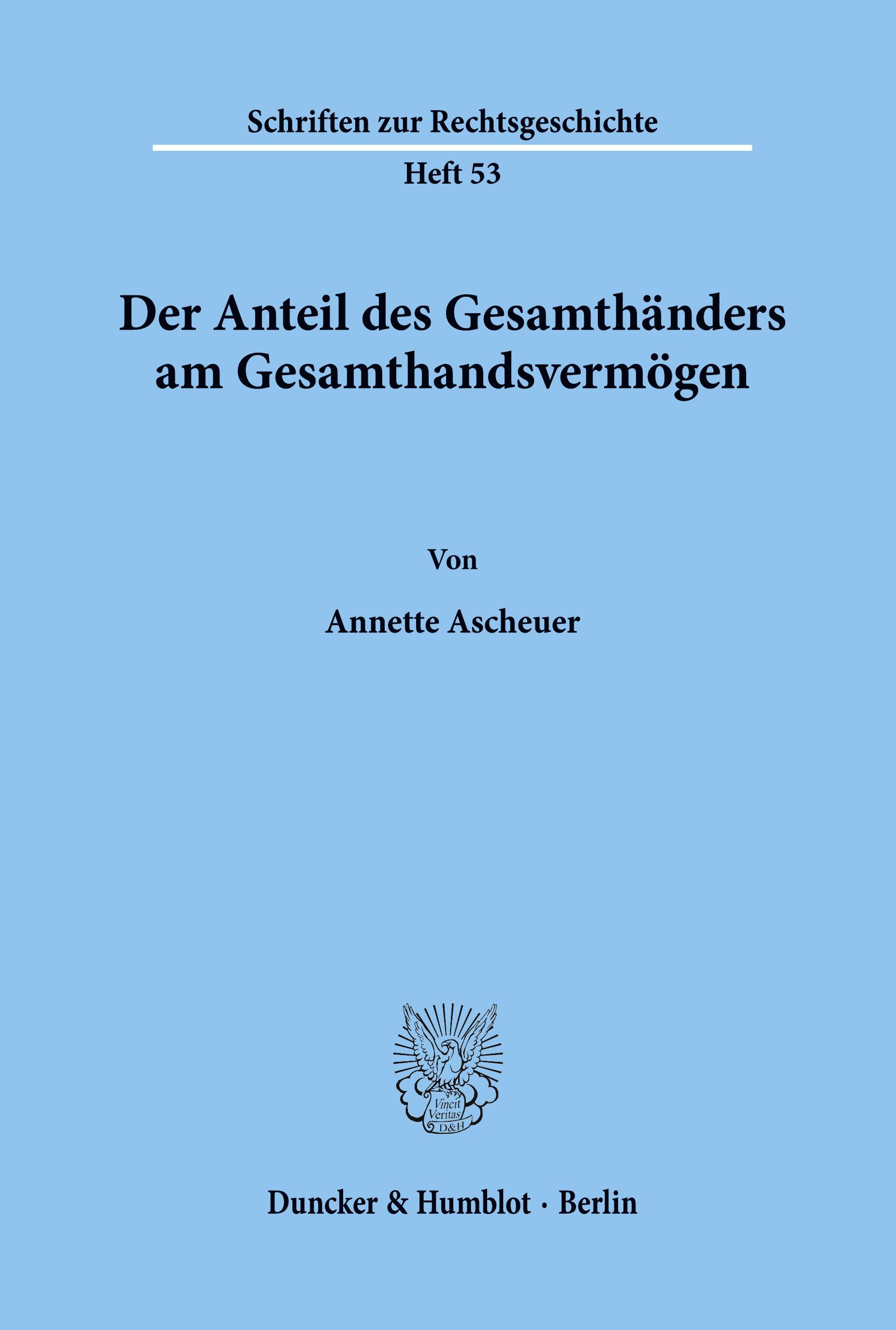 Vorderes Coverbild Der Anteil des Gesamthänders am Gesamthandsvermögen.