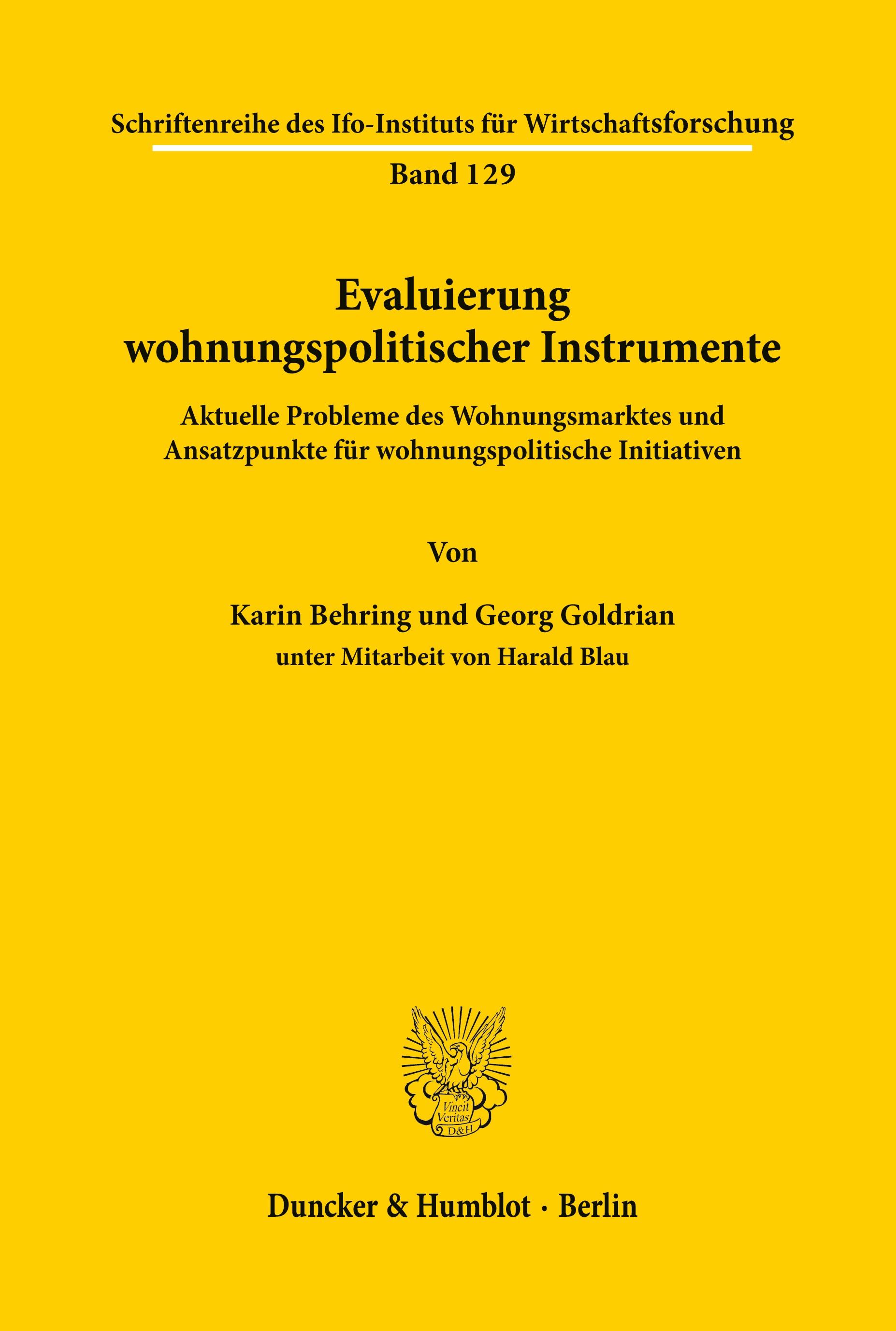 Vorderes Coverbild Evaluierung wohnungspolitischer Instrumente.