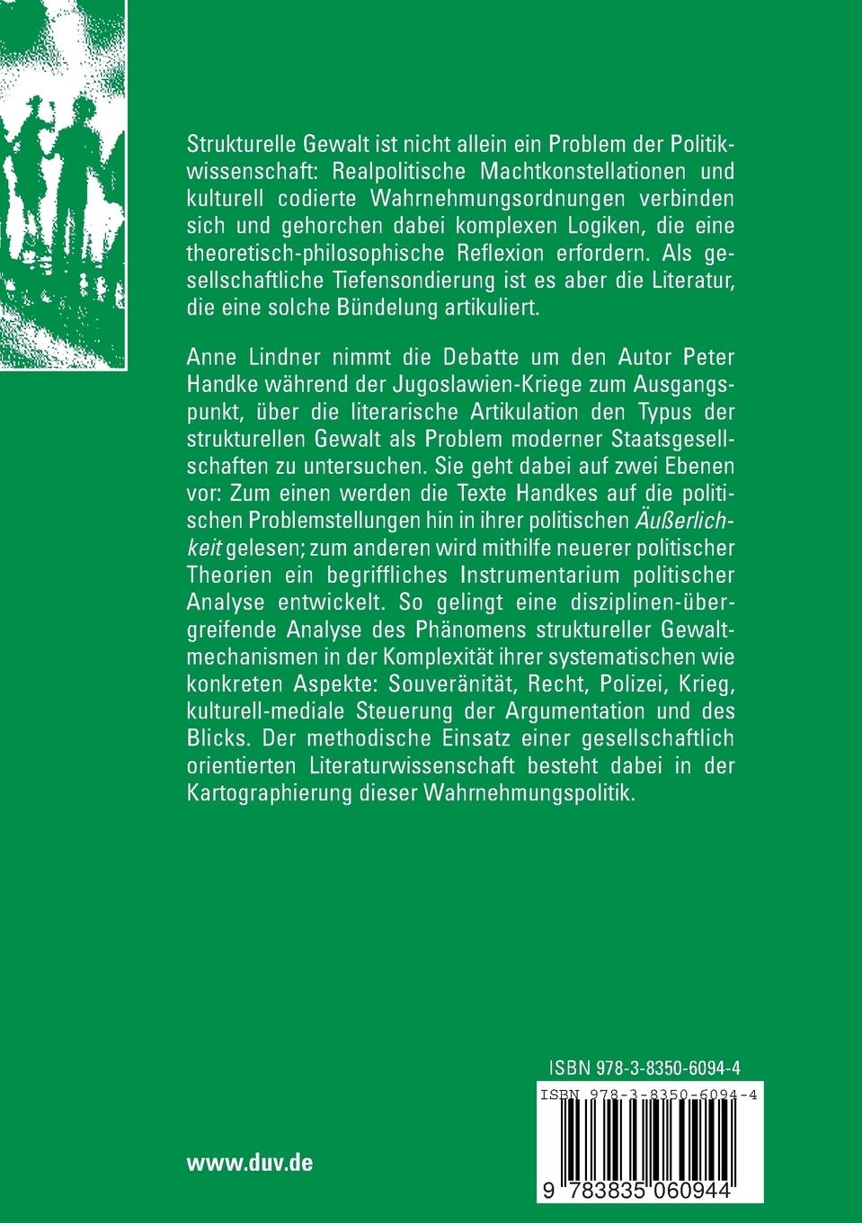 Rückseitencover Peter Handke, Jugoslawien und das Problem der strukturellen Gewalt