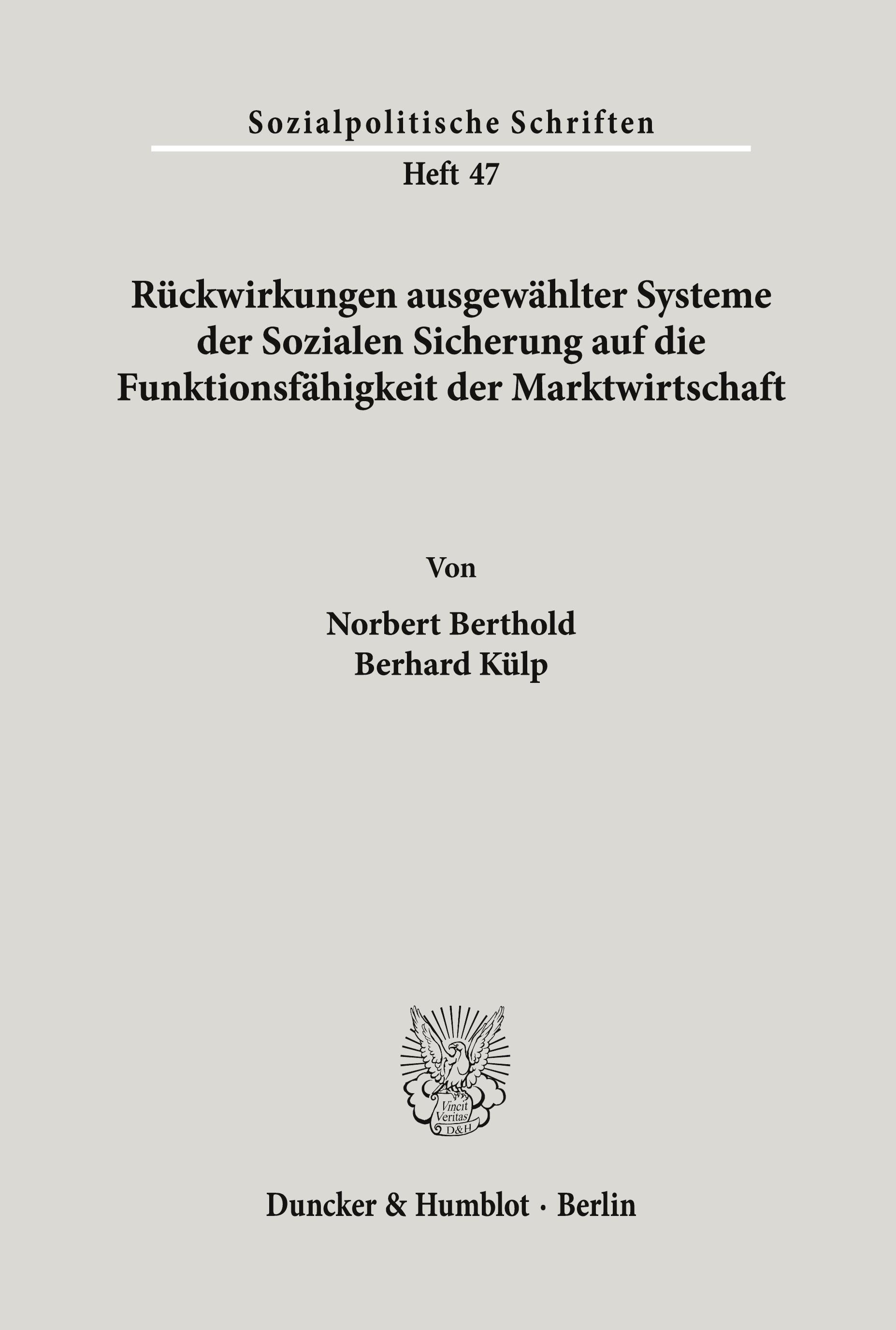 Vorderes Coverbild Rückwirkungen ausgewählter Systeme der Sozialen Sicherung auf die Funktionsfähigkeit der Marktwirtschaft.