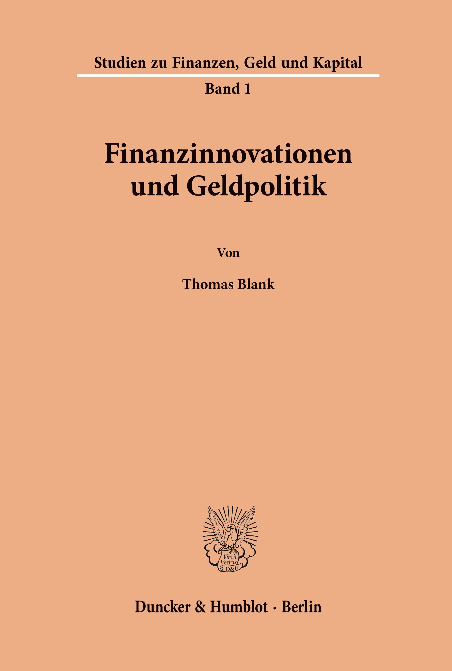 Vorderes Coverbild Finanzinnovationen und Geldpolitik.