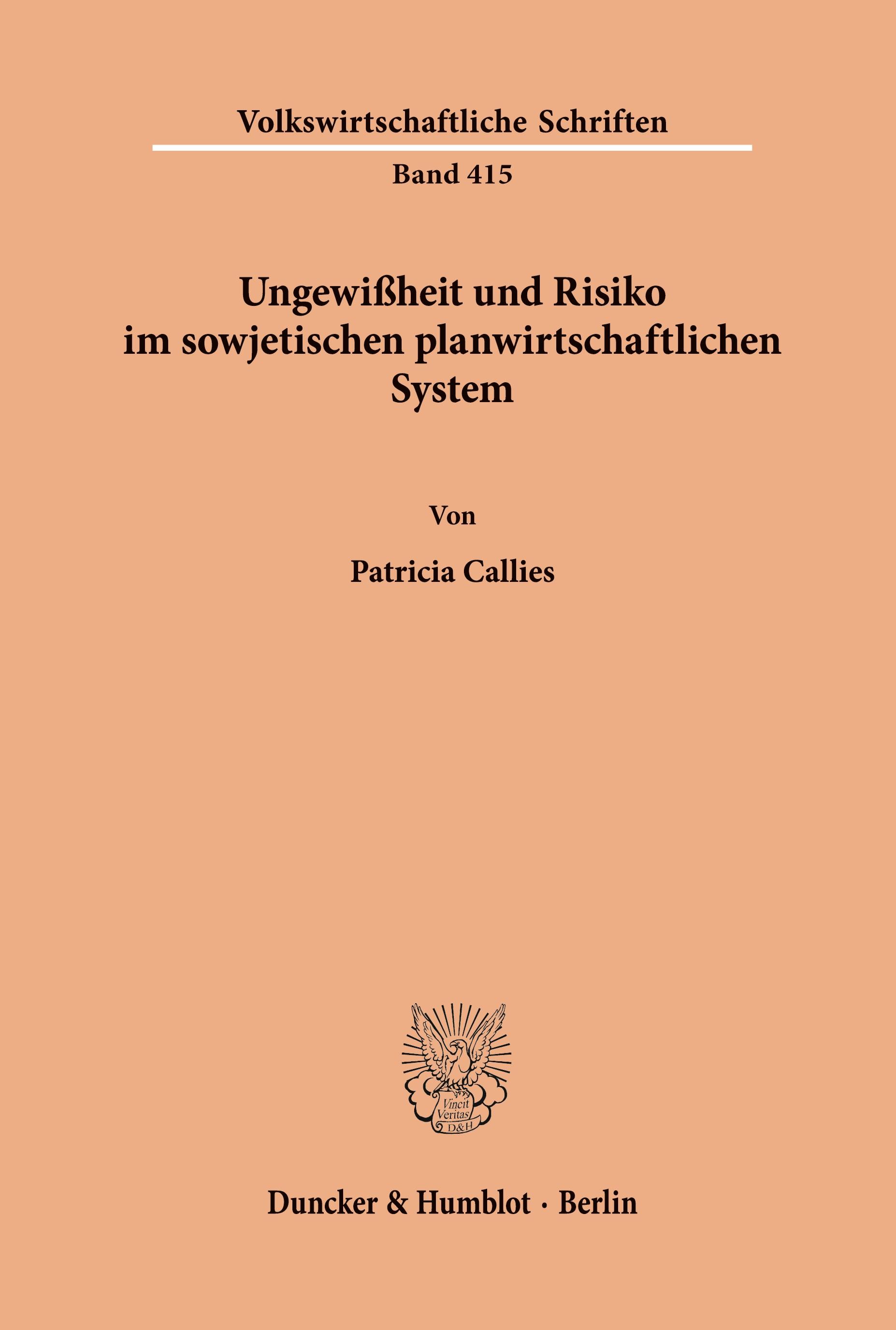 Vorderes Coverbild Ungewißheit und Risiko im sowjetischen planwirtschaftlichen System.