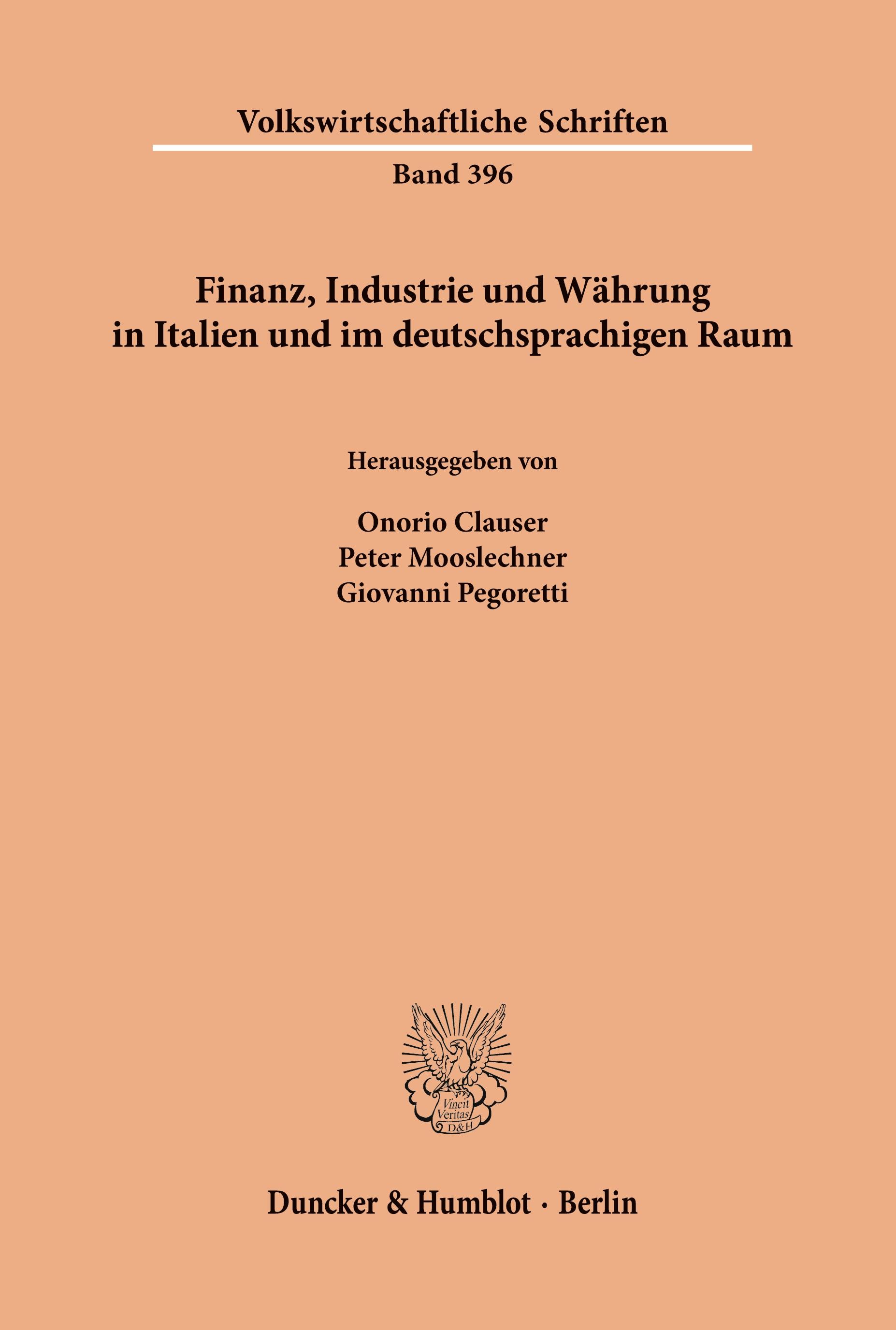 Vorderes Coverbild Finanz, Industrie und Währung in Italien und im deutschsprachigen Raum.