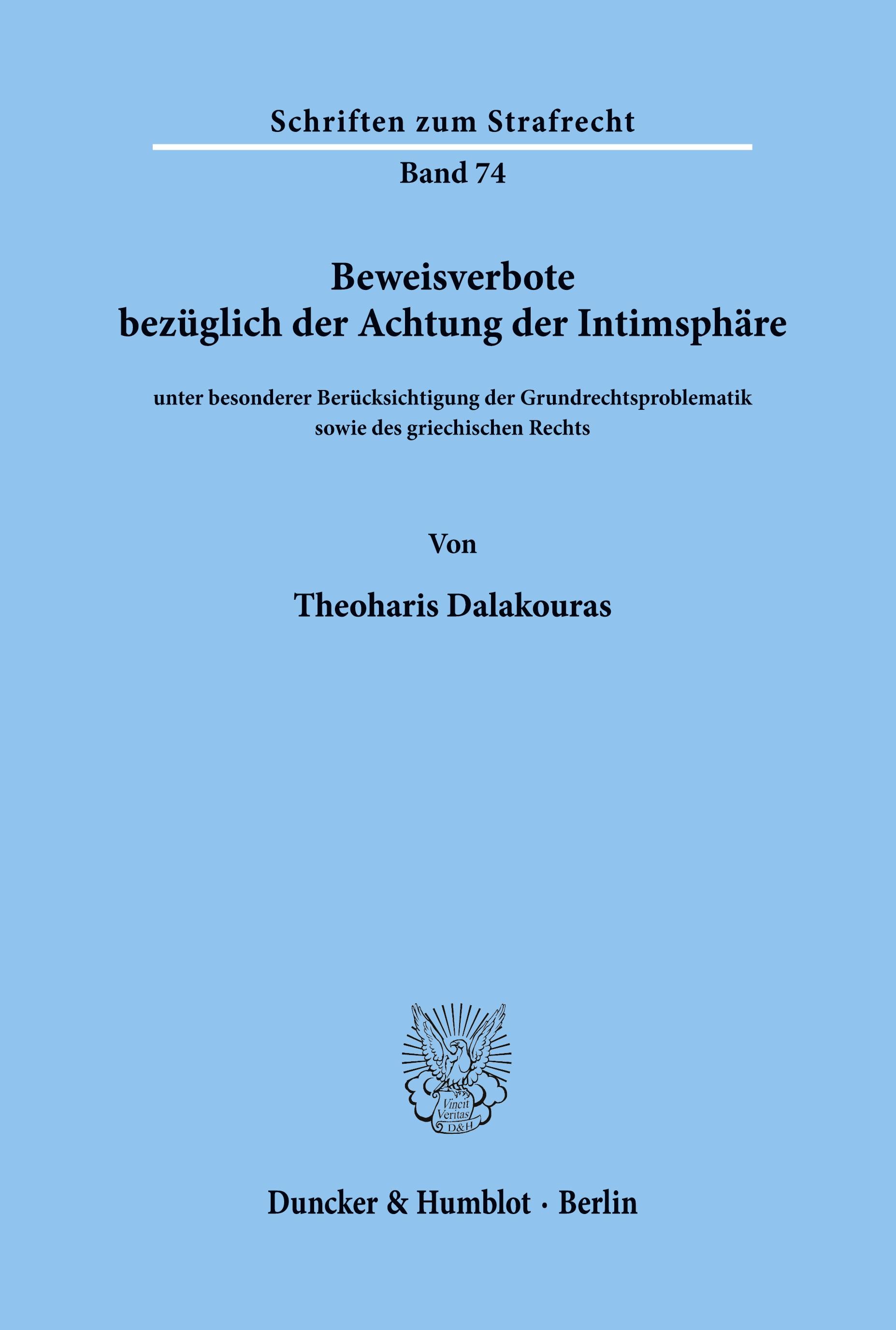 Vorderes Coverbild Beweisverbote bezüglich der Achtung der Intimsphäre