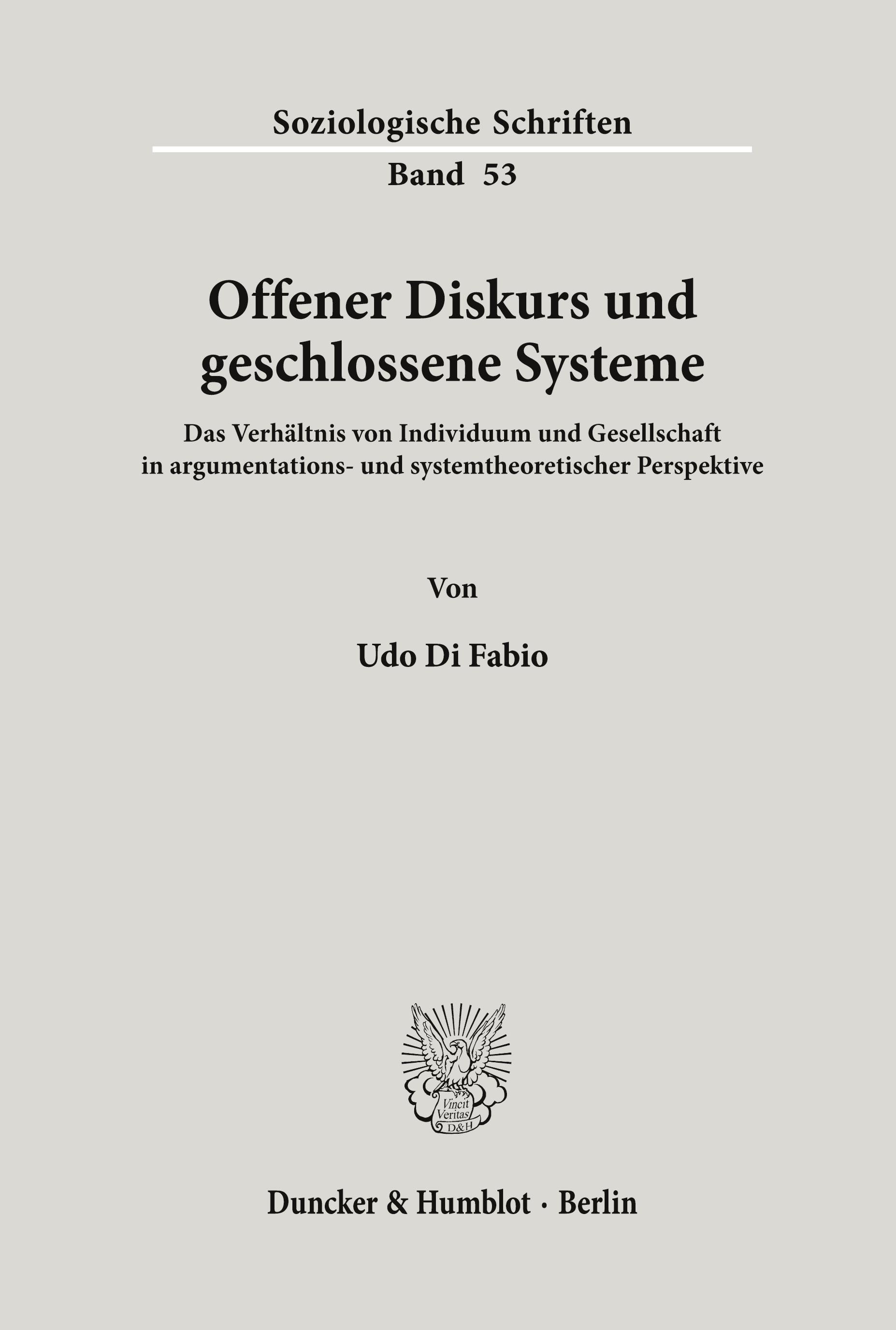 Vorderes Coverbild Offener Diskurs und geschlossene Systeme.