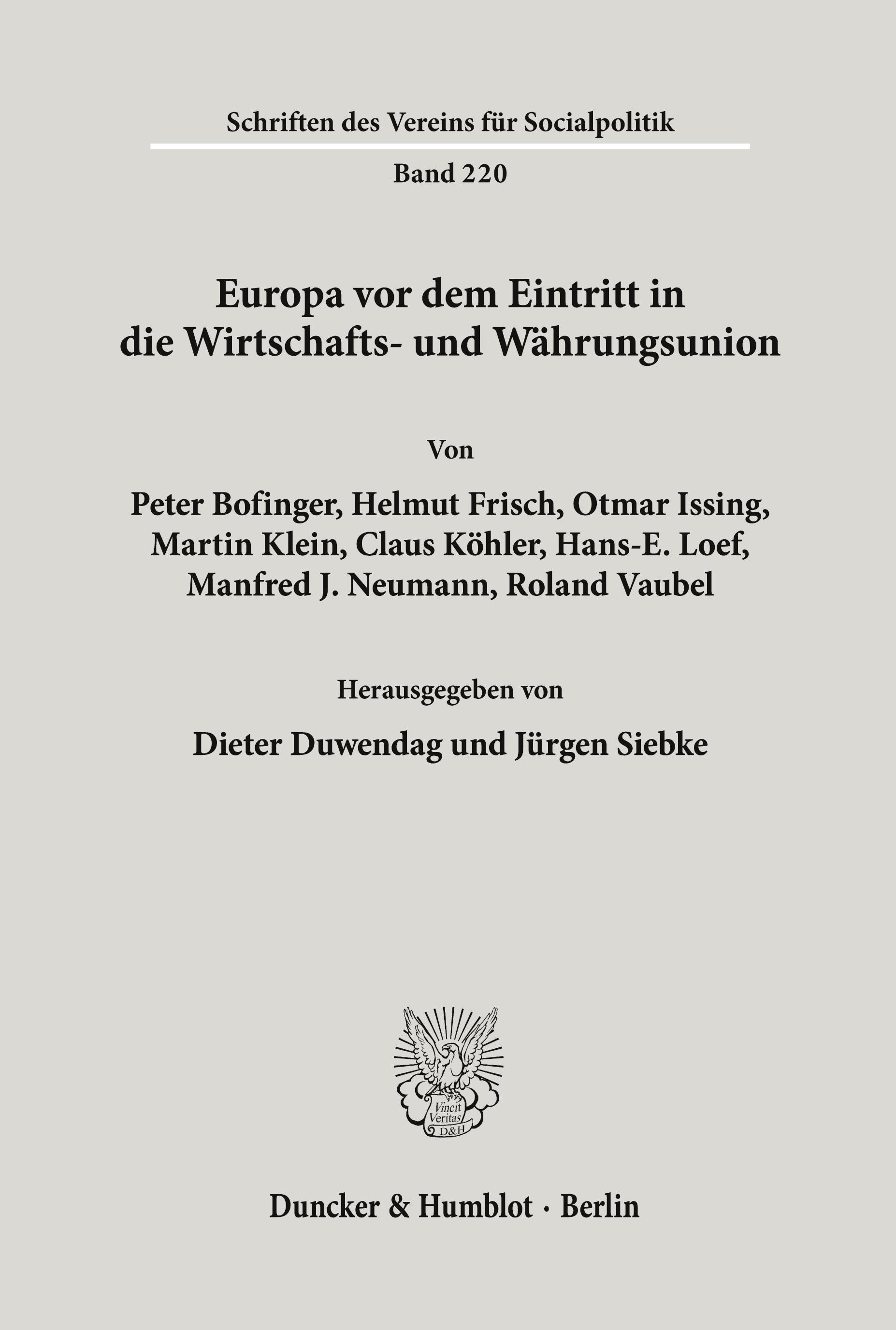 Vorderes Coverbild Europa vor dem Eintritt in die Wirtschafts- und Währungsunion.