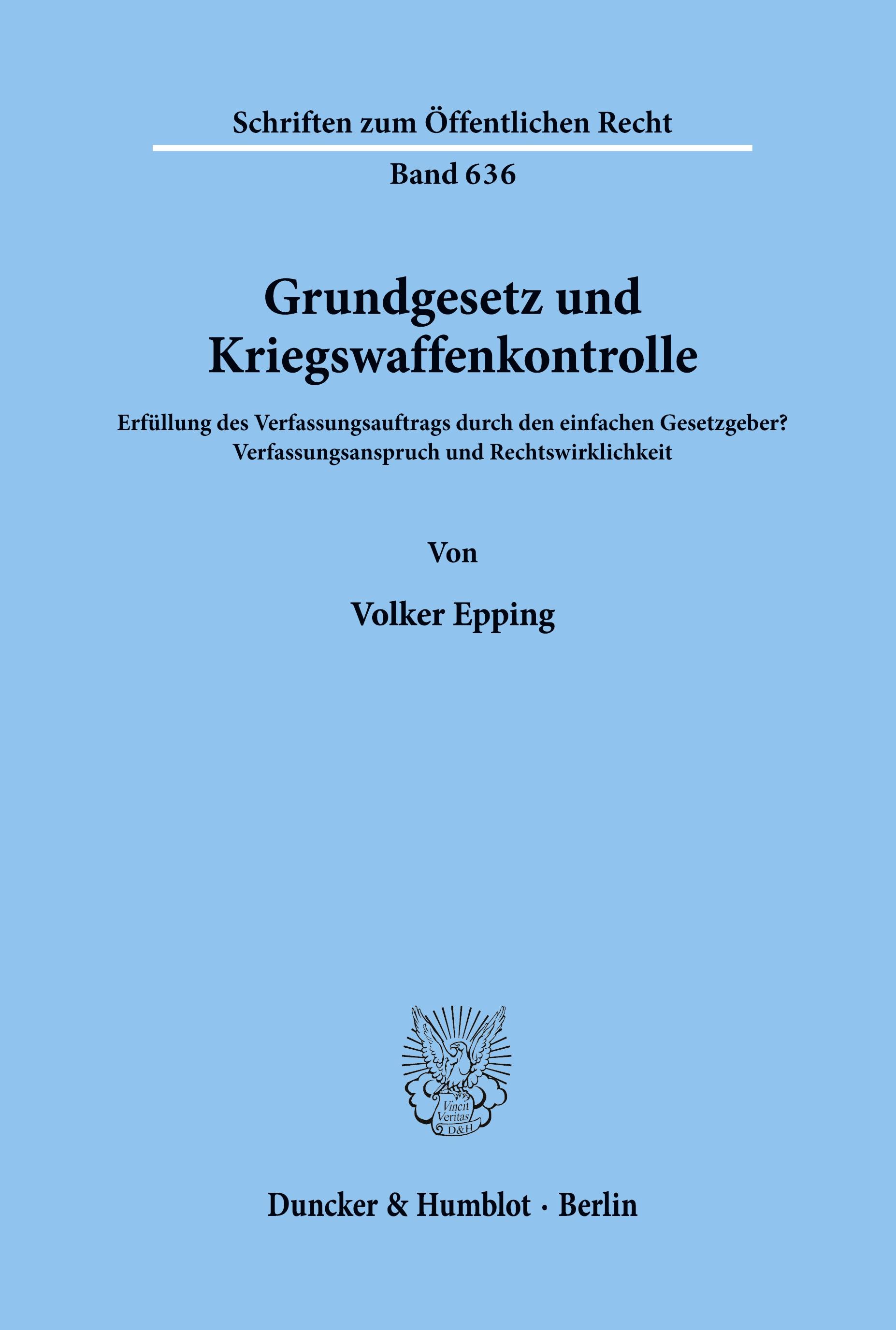 Vorderes Coverbild Grundgesetz und Kriegswaffenkontrolle.