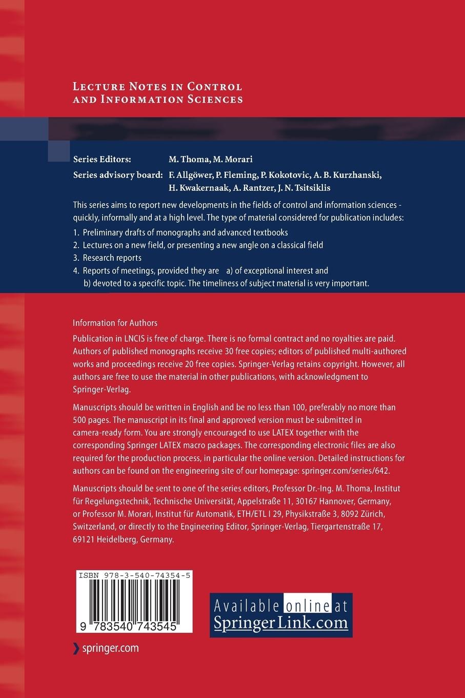 Rückseitencover Advances in Cooperative Control and Optimization