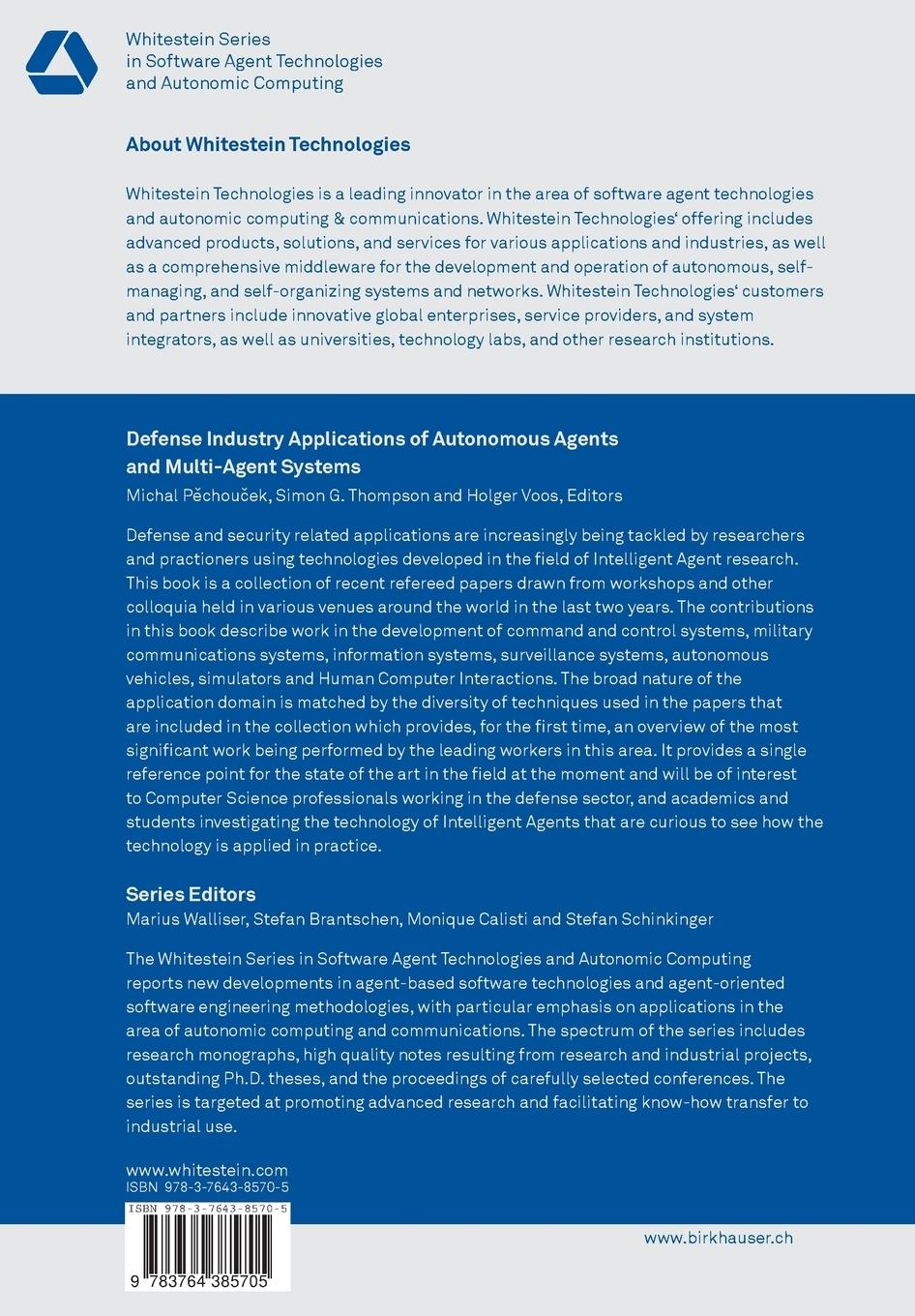 Rückseitencover Defense Industry Applications of Autonomous Agents and Multi-Agent Systems